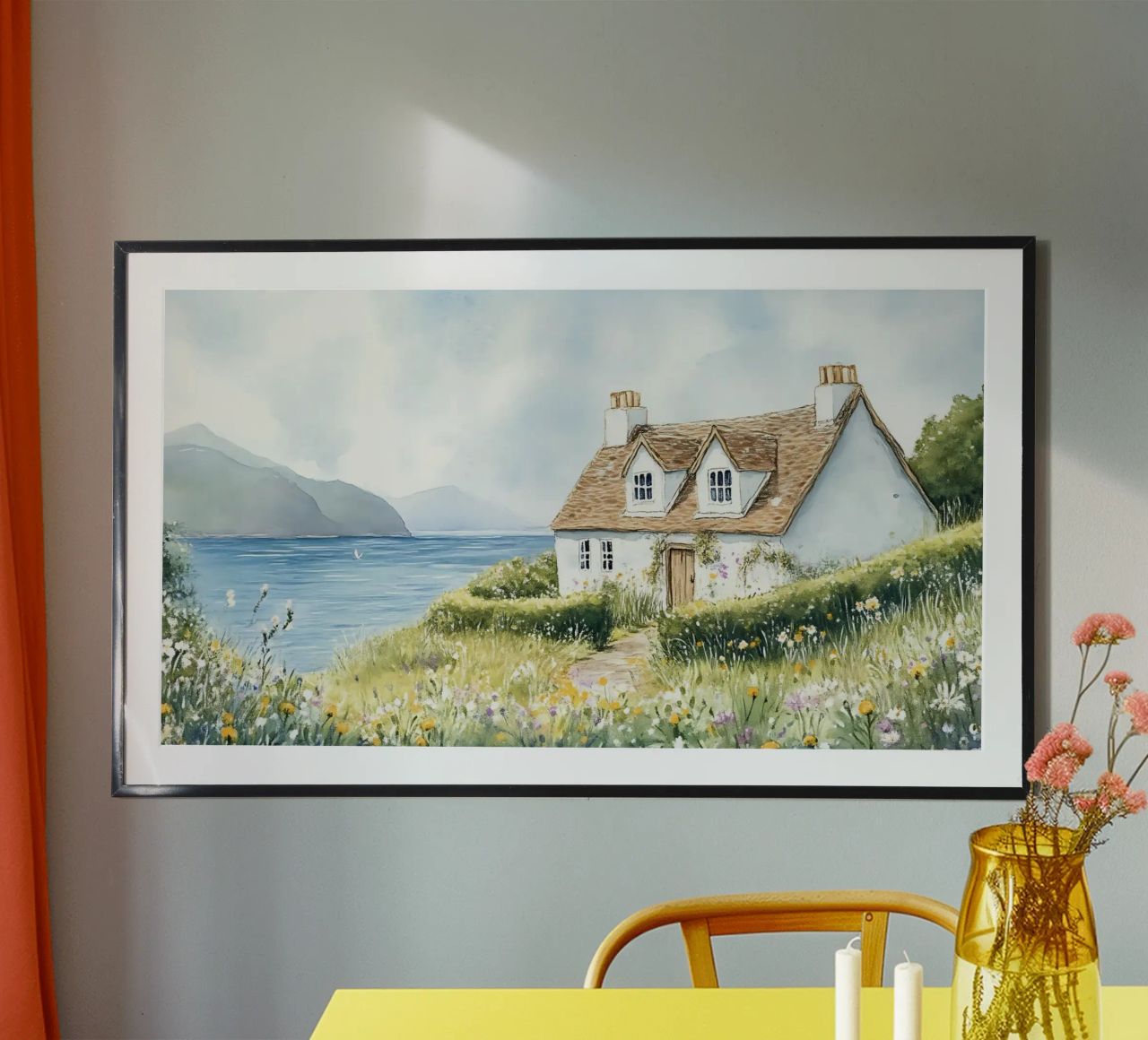 Idyllische Hütte am See - Aquarell Küstenlandschaft Poster von ClubArt