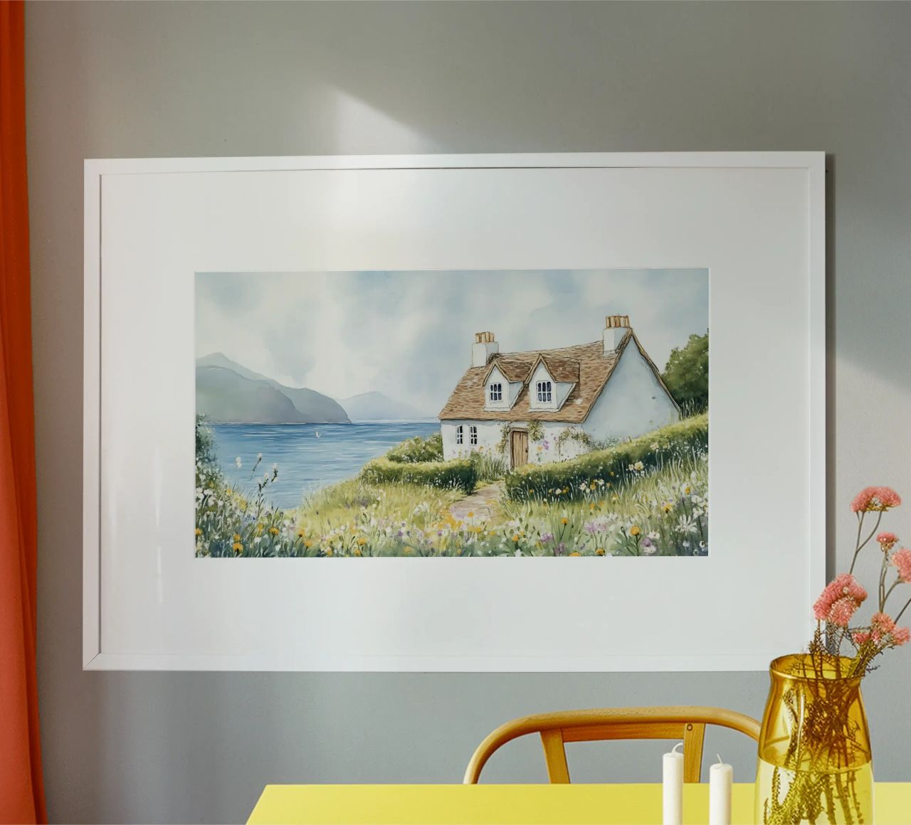 Idyllische Hütte am See - Aquarell Küstenlandschaft Poster von ClubArt