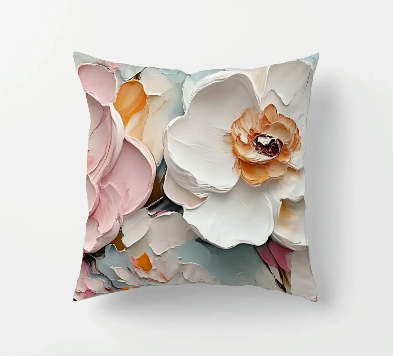 Impasto floreale testurizzato - Fiori rosa bianchi in fiore cuscino da ClubArt