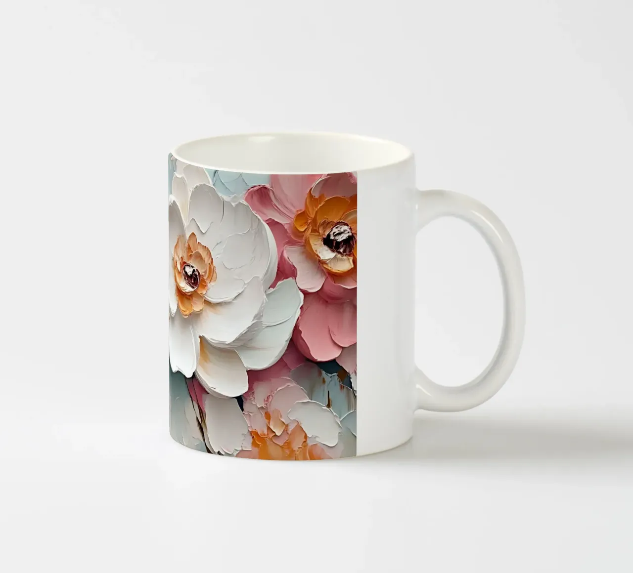 Impasto floreale testurizzato - Fiori rosa bianchi in fiore tazza in ceramica da ClubArt