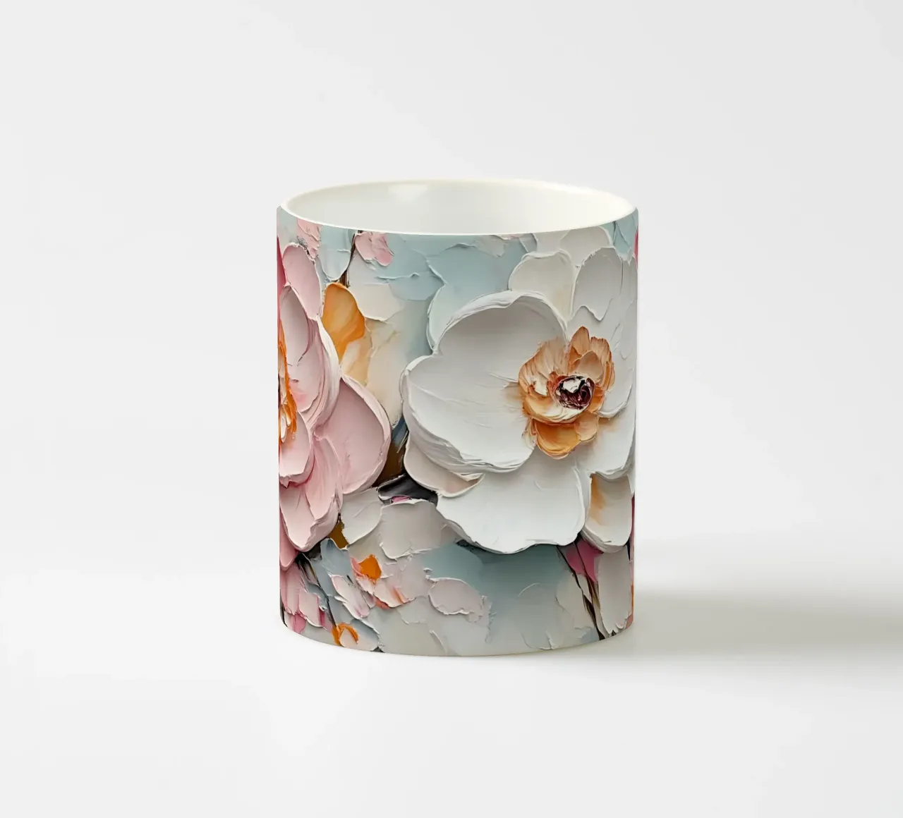 Impasto floreale testurizzato - Fiori rosa bianchi in fiore tazza in ceramica da ClubArt