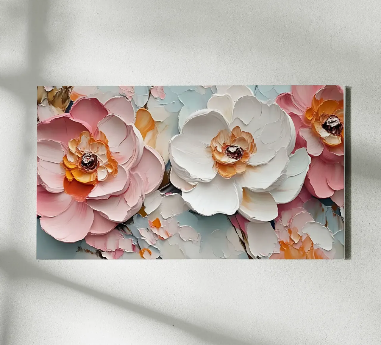 Impasto floreale testurizzato - Fiori rosa bianchi in fiore tela con Cornice a cassetta da ClubArt