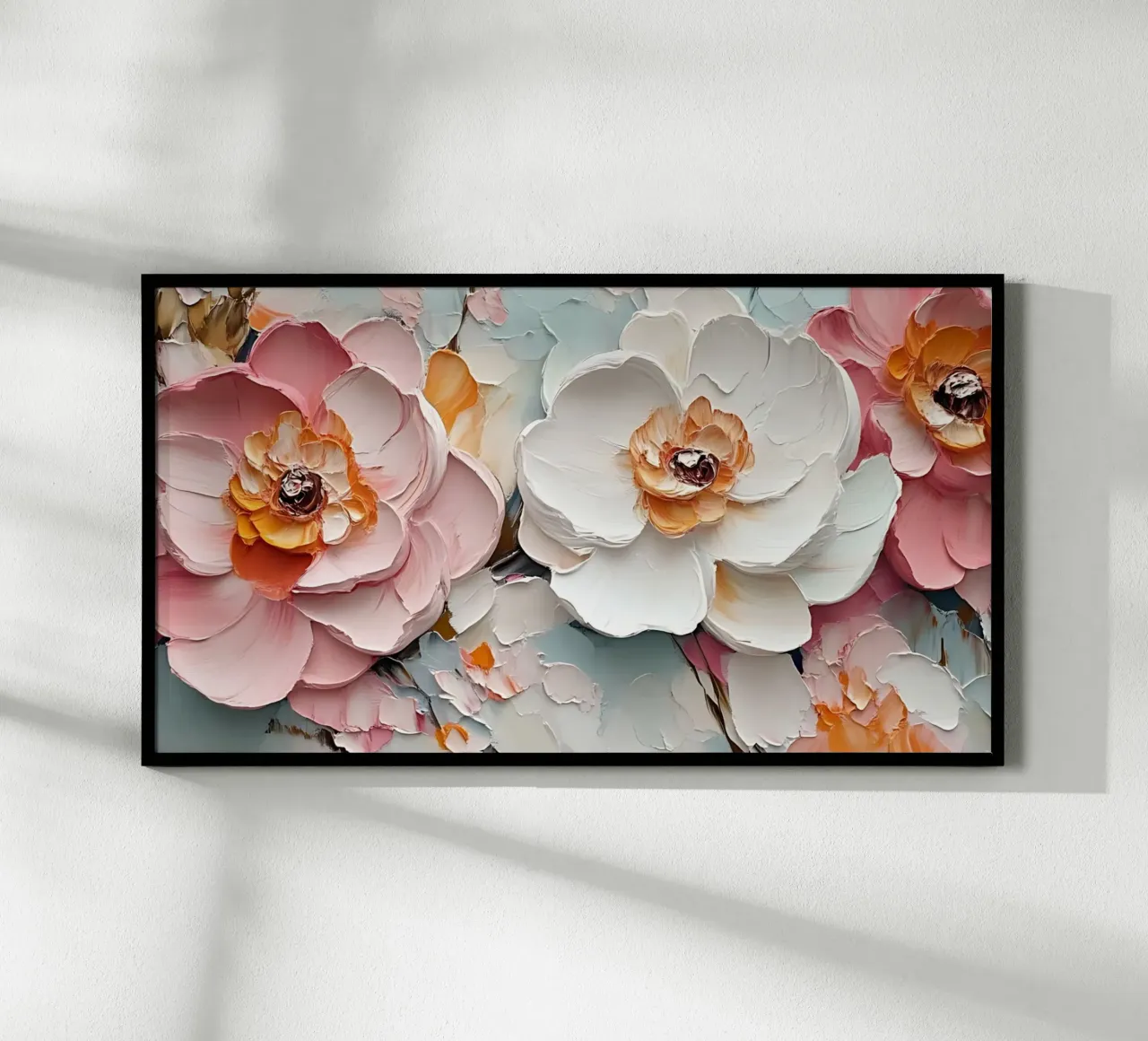 Impasto floreale testurizzato - Fiori rosa bianchi in fiore poster da ClubArt