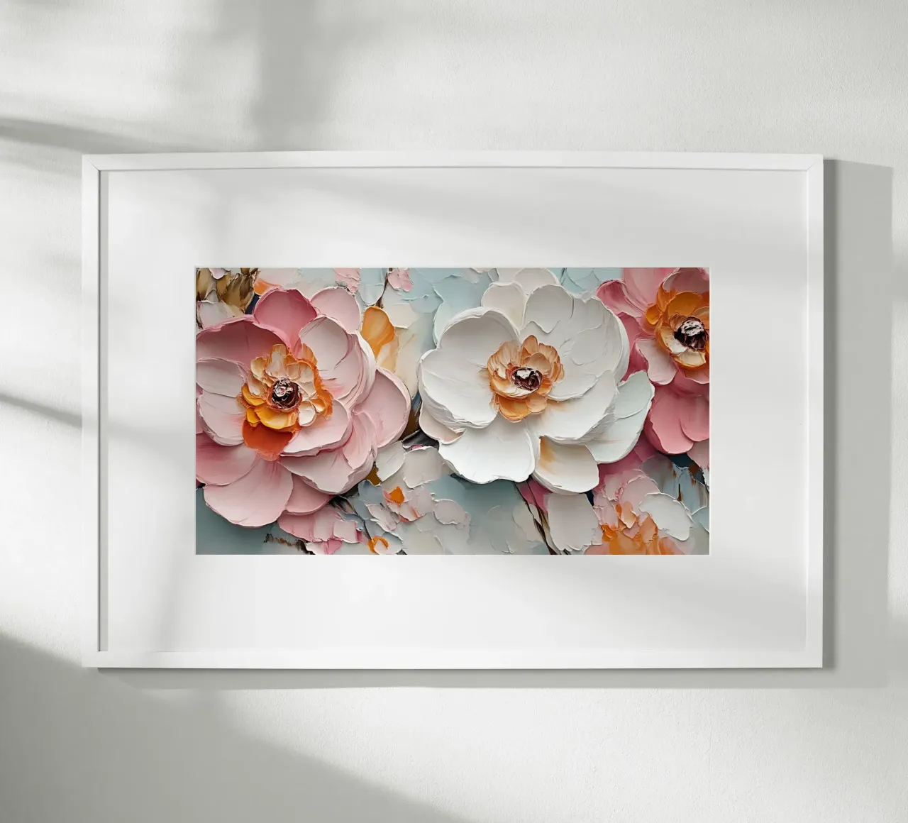 Impasto floreale testurizzato - Fiori rosa bianchi in fiore poster da ClubArt