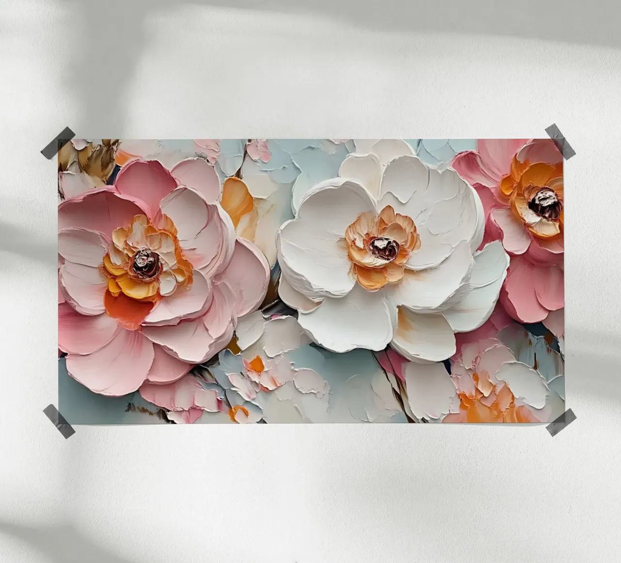 Impasto floreale testurizzato - Fiori rosa bianchi in fiore poster da ClubArt