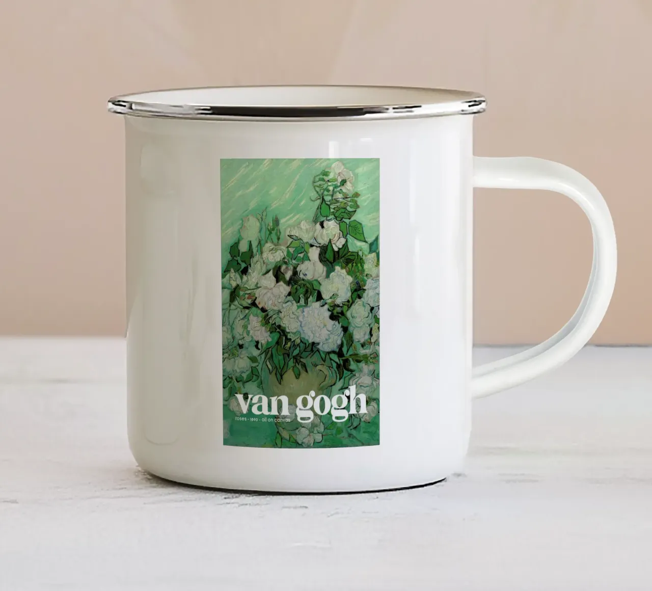 van Gogh - Roses III tazza in smalto da Vintage by JUNIQE