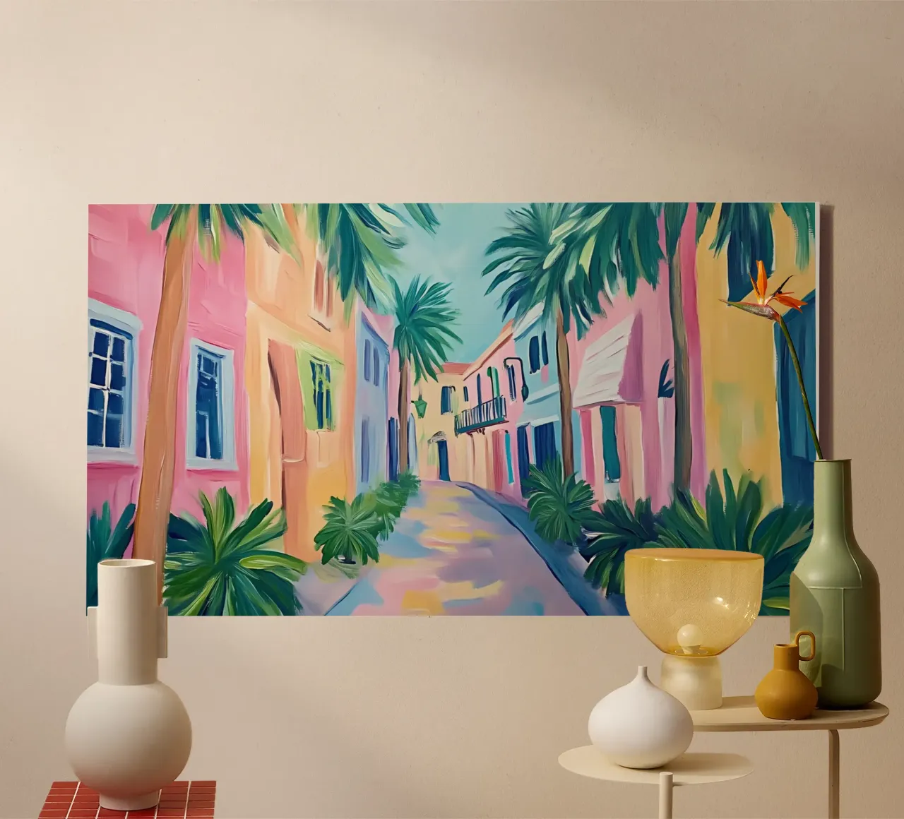 Charleston Rainbow Row kunst - levendig kustlandschap canvas met Baklijst van ClubArt