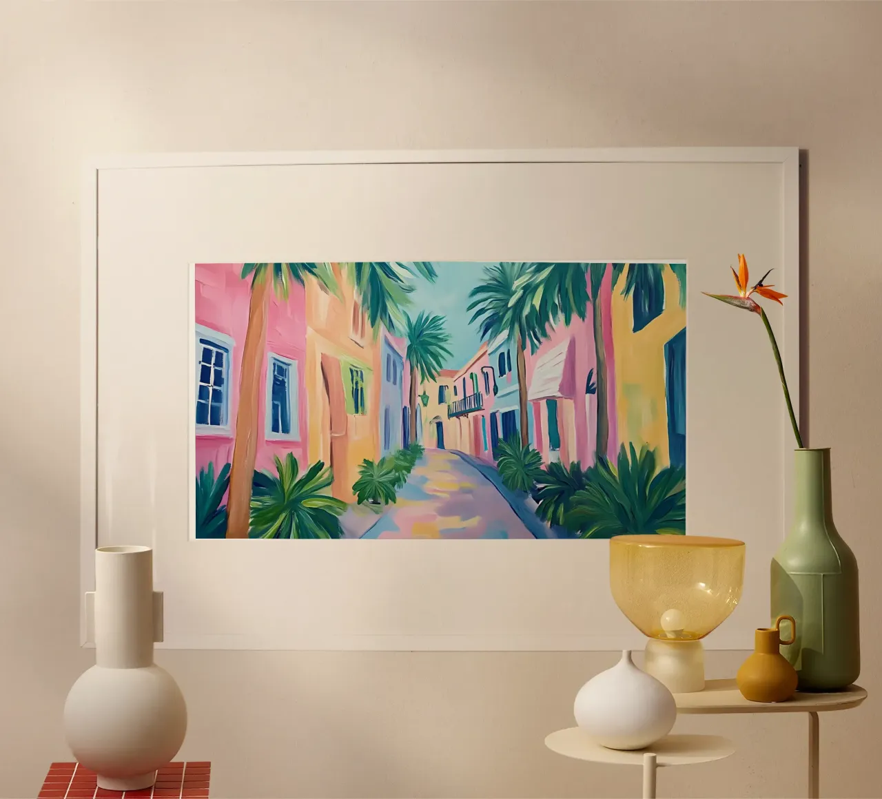 Charleston Rainbow Row Art - Lebendiges Küstenstadtbild Poster von ClubArt
