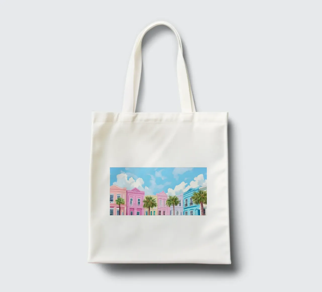Charleston Rainbow Row - Pastel Coastal Cityscape Art tote bag by ClubArt