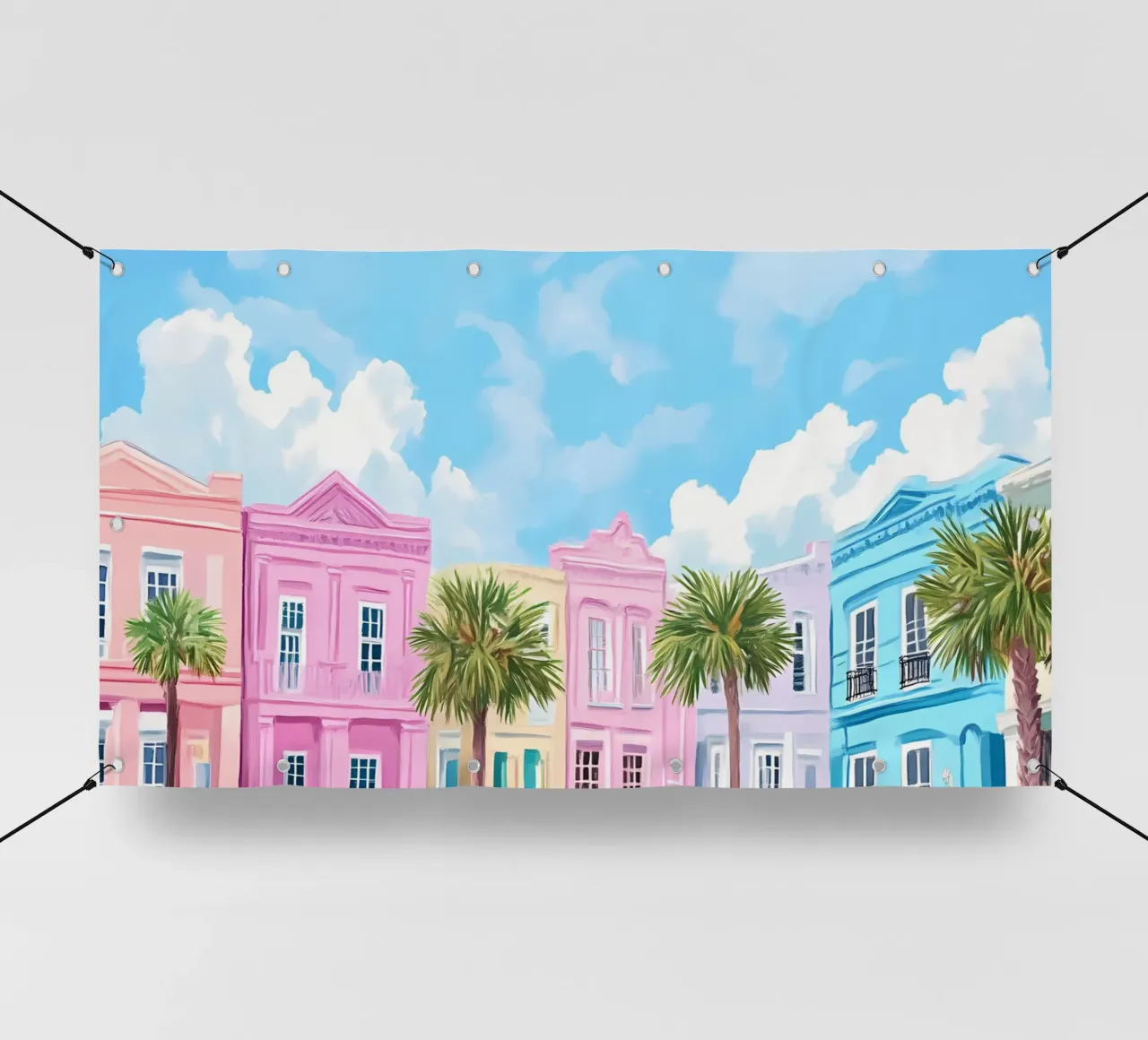 Charleston Rainbow Row - Pastel Coastal Cityscape Art pvc cover by ClubArt
