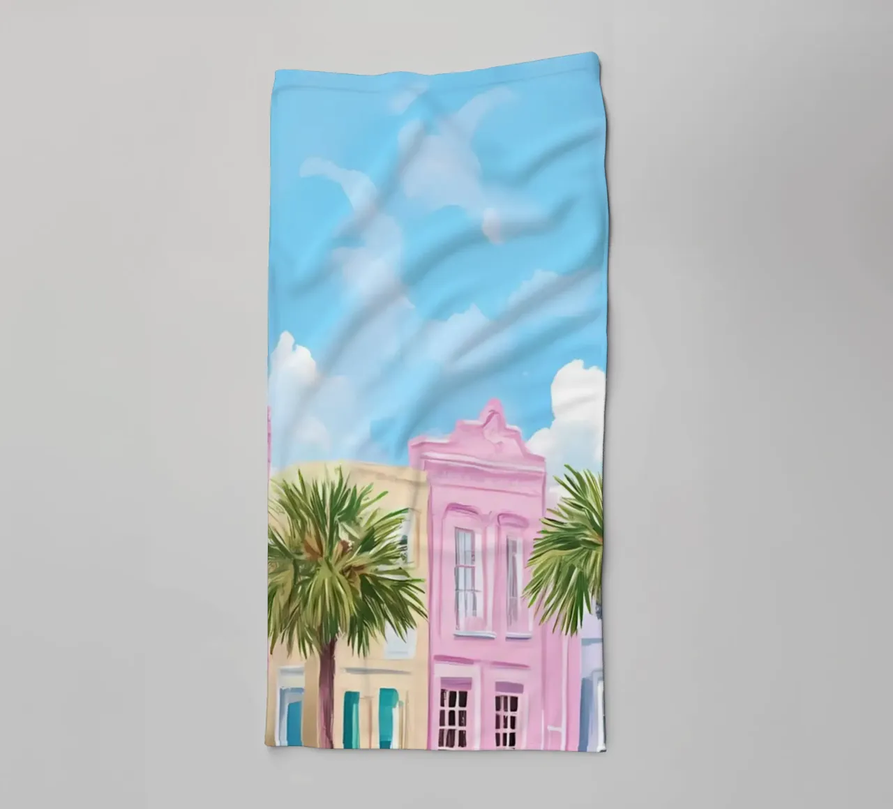 Charleston Rainbow Row - Pastelkleurig stadsgezicht badhanddoek van ClubArt