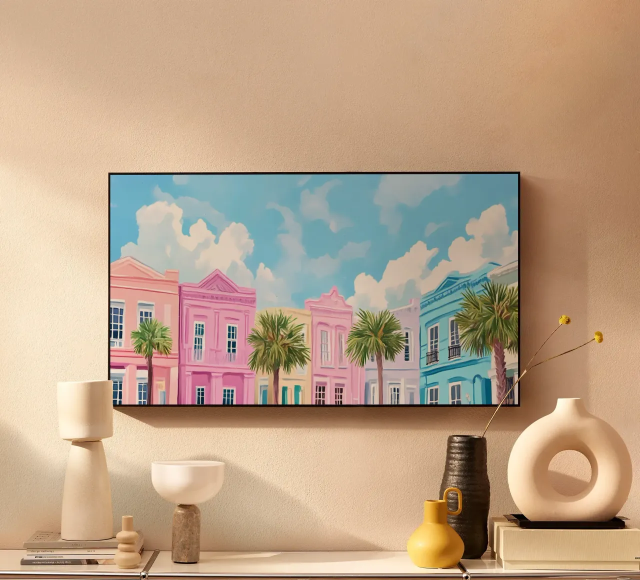 Charleston Rainbow Row - Pastel Coastal Cityscape Art acrylic glass by ClubArt