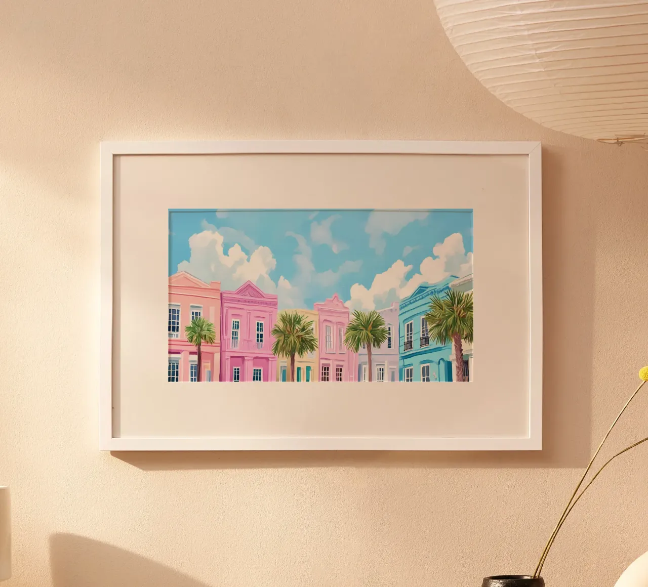 Charleston Rainbow Row - Pastell Küstenstadtbild Kunst Hahnemühle von ClubArt