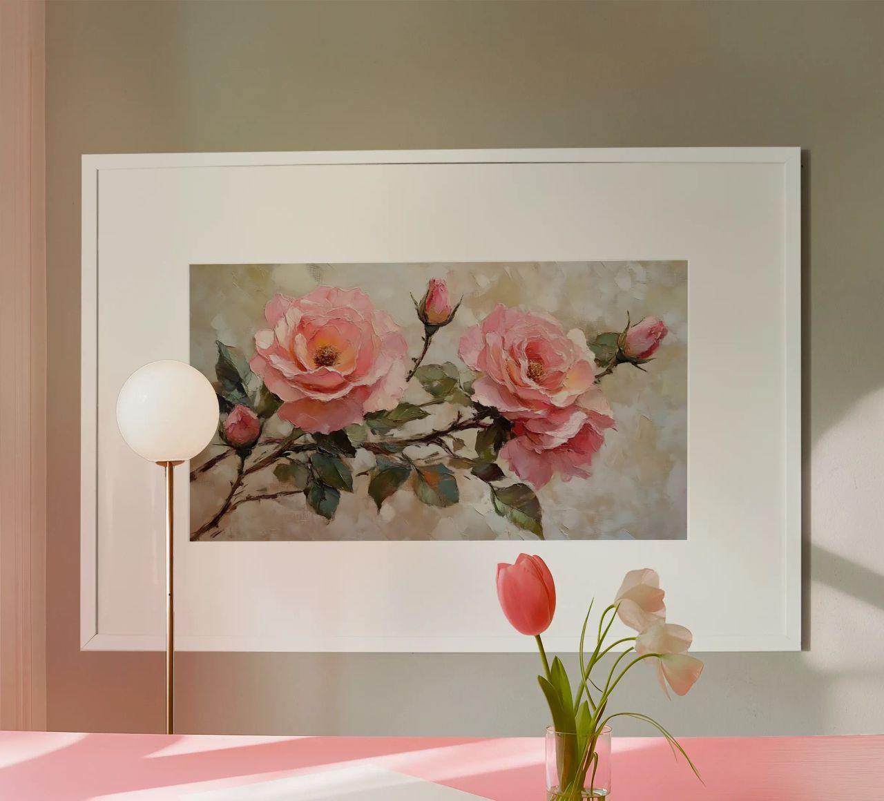 Elegantes rosas en colores pastel - Arte floral impresionista en rama poster de ClubArt