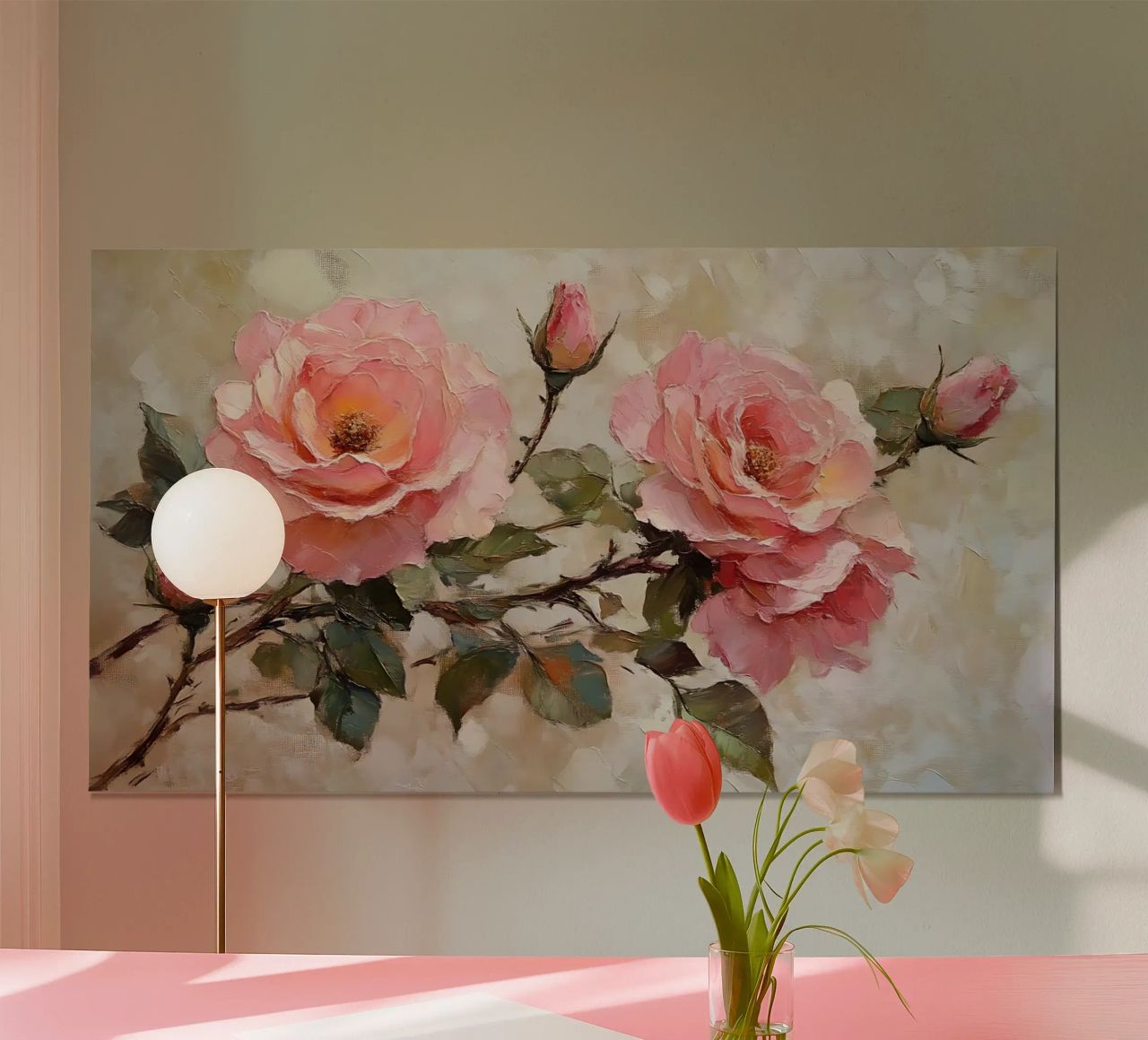 Elegantes rosas en colores pastel - Arte floral impresionista en rama poster de ClubArt