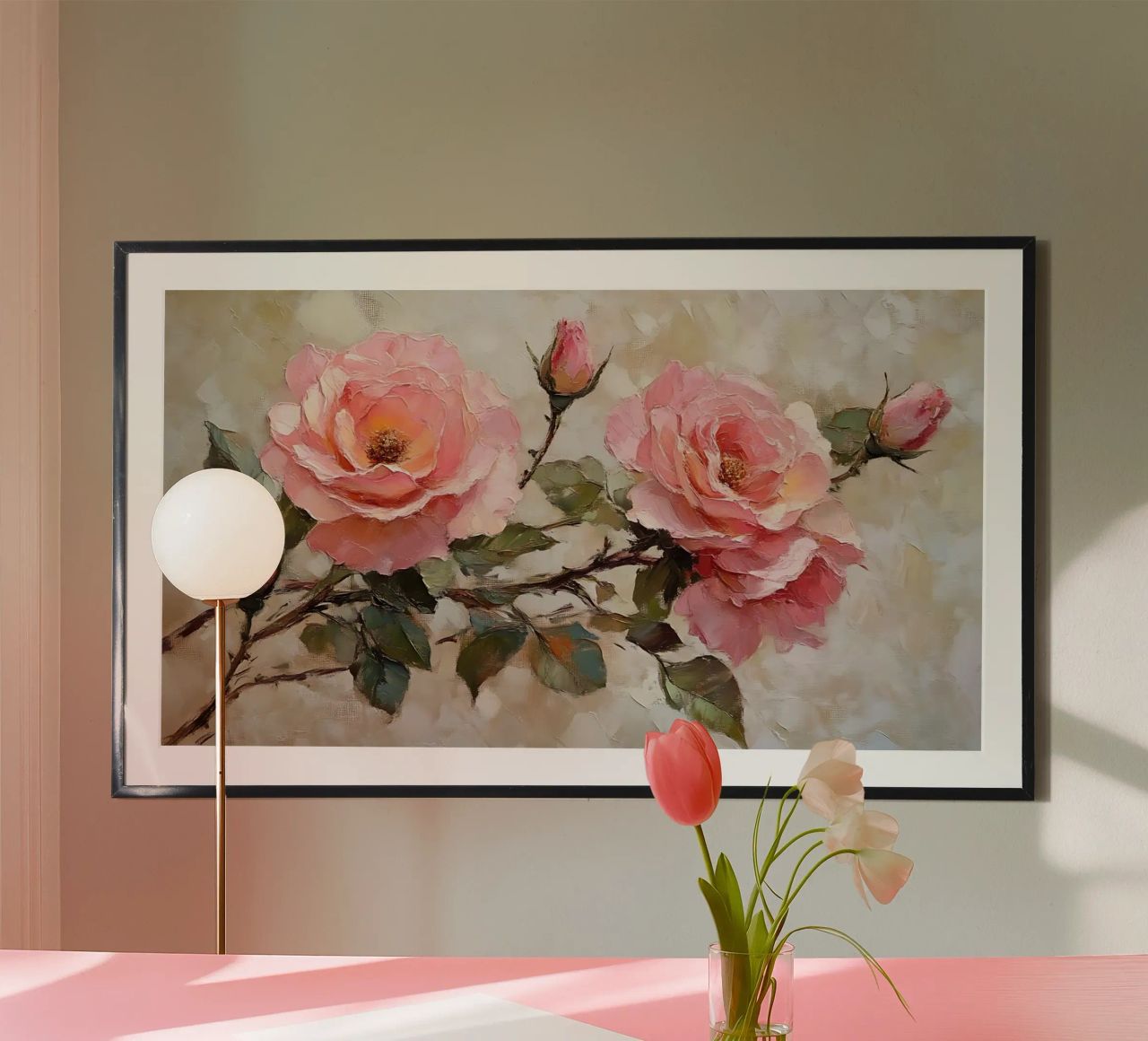 Elegantes rosas en colores pastel - Arte floral impresionista en rama poster de ClubArt