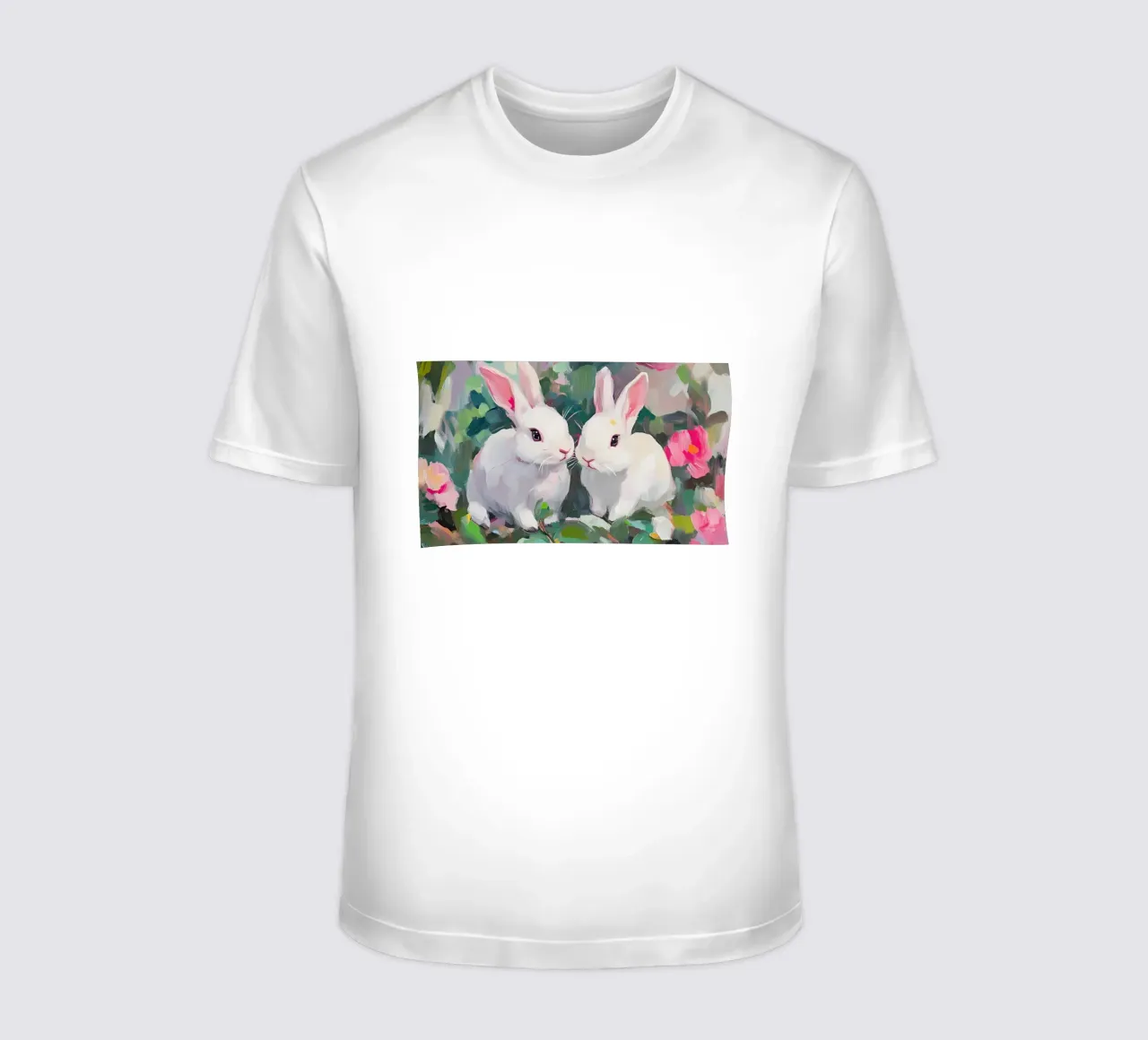 Coniglietti bianchi in campo floreale - Arte animale impressionista a pastello t-shirt da ClubArt