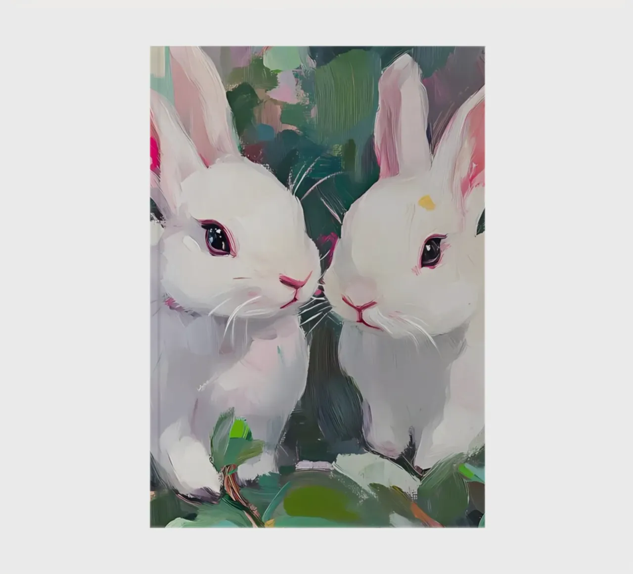 White Bunnies Floral Field - Impressionist Pastel Animal Art notebook by ClubArt