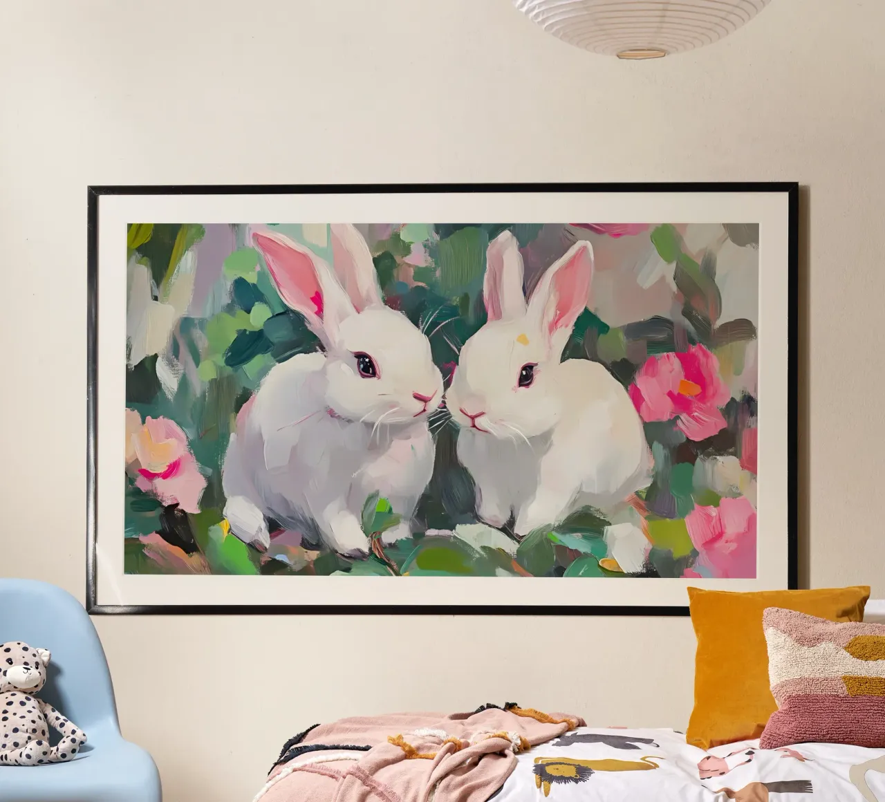 Coniglietti bianchi in campo floreale - Arte animale impressionista a pastello carta hahnemühle da ClubArt