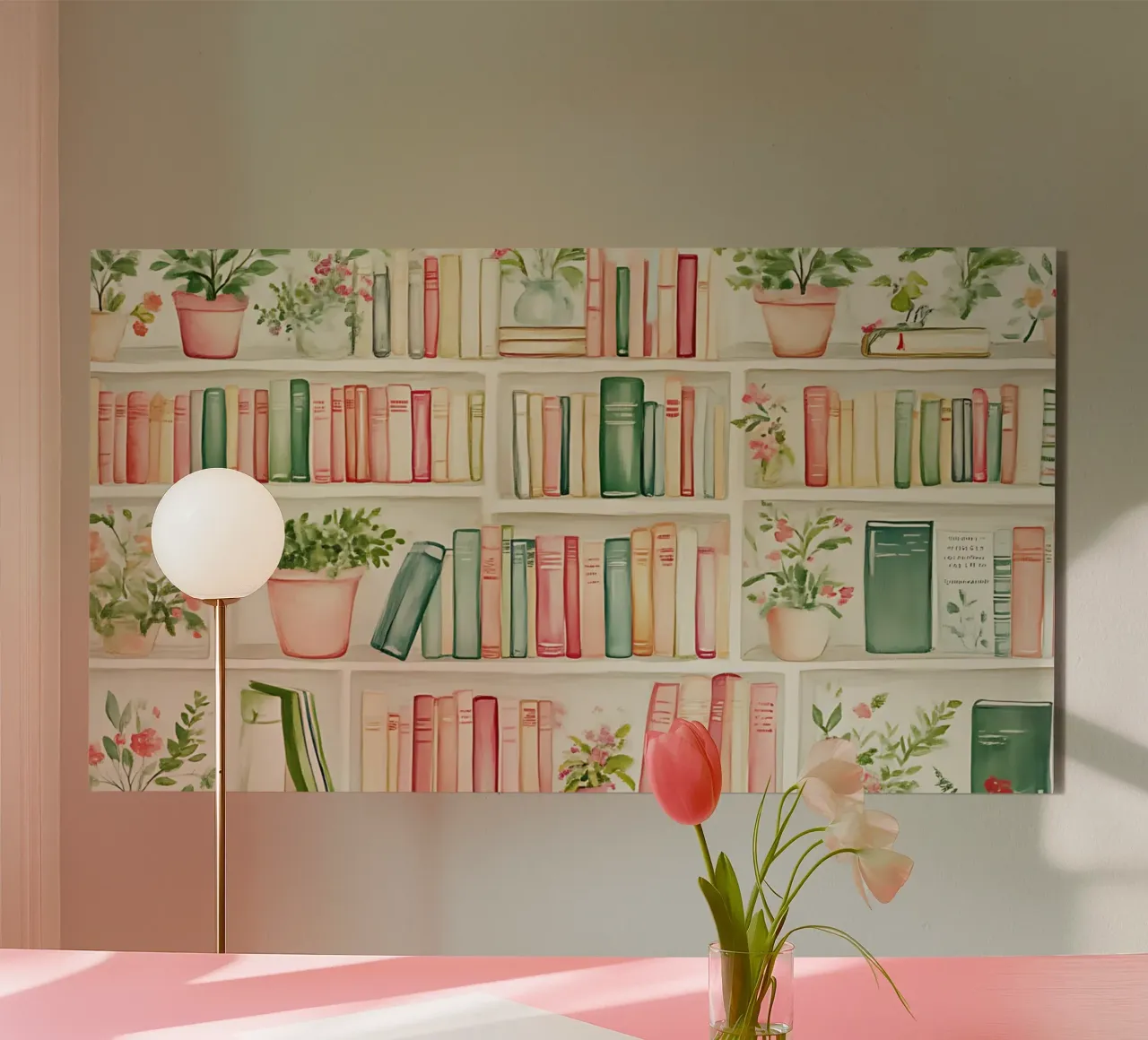 Piante stravaganti da scaffale - Accogliente acquerello da biblioteca alluminio dibond da ClubArt