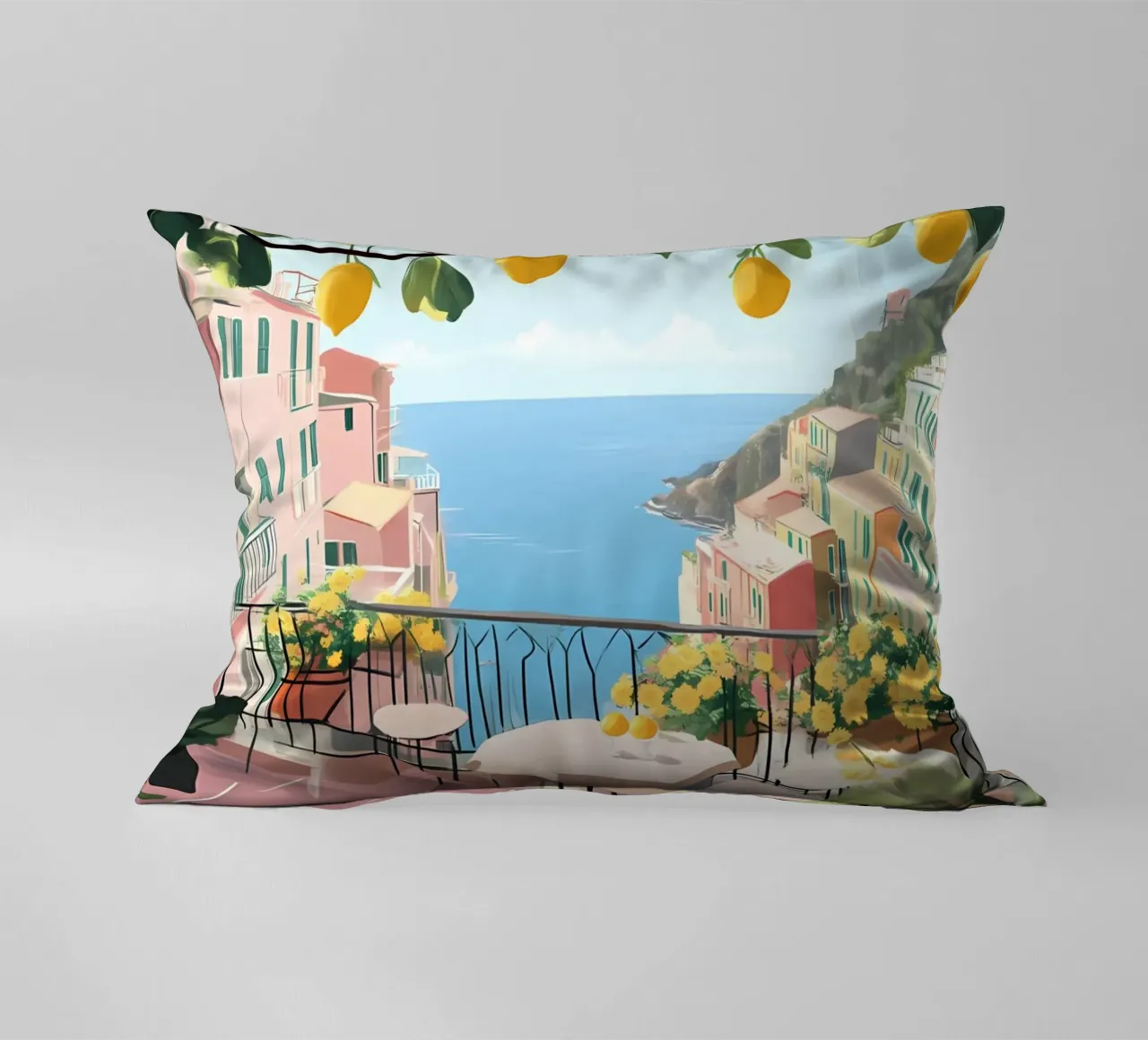 Amalfi Coast Balcony - Italian Lemon Grove View cuscino da ClubArt