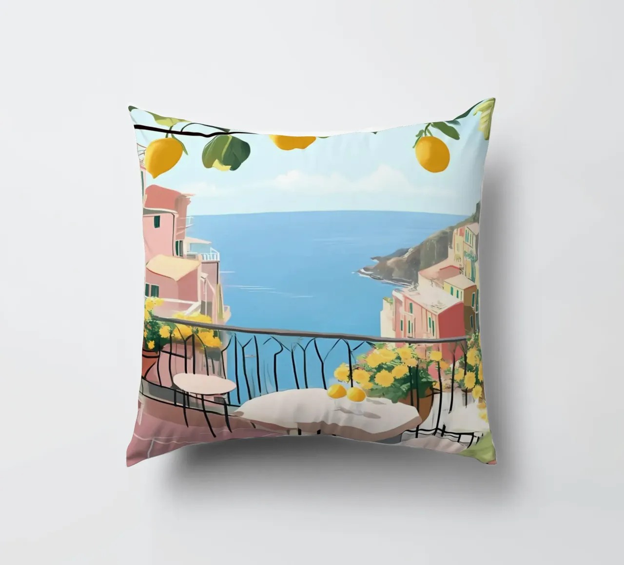 Amalfi Coast Balcony - Italian Lemon Grove View cuscino da ClubArt