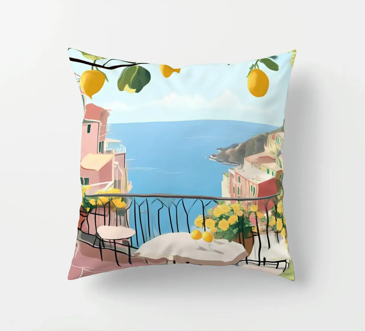 Amalfi Coast Balcony - Italian Lemon Grove View cuscino da ClubArt