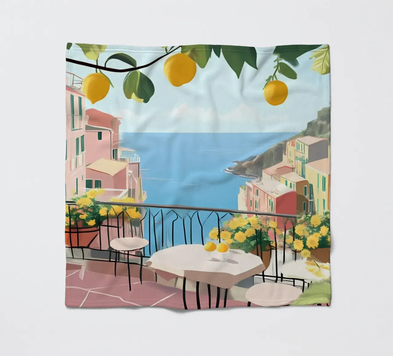 Amalfi Coast Balcony - Italian Lemon Grove View coperta in pile da ClubArt