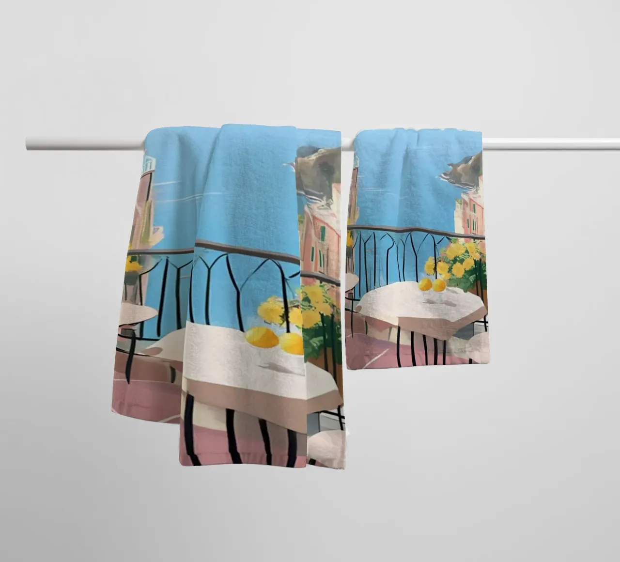 Amalfi Coast Balcony - Italian Lemon Grove View towel by ClubArt
