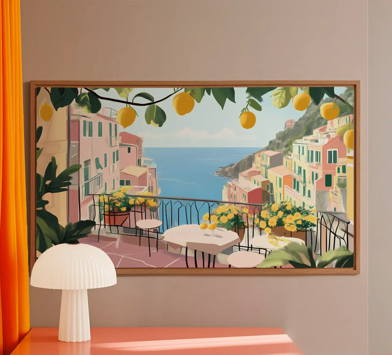 Amalfi Coast Balcony - Italian Lemon Grove View alluminio dibond da ClubArt