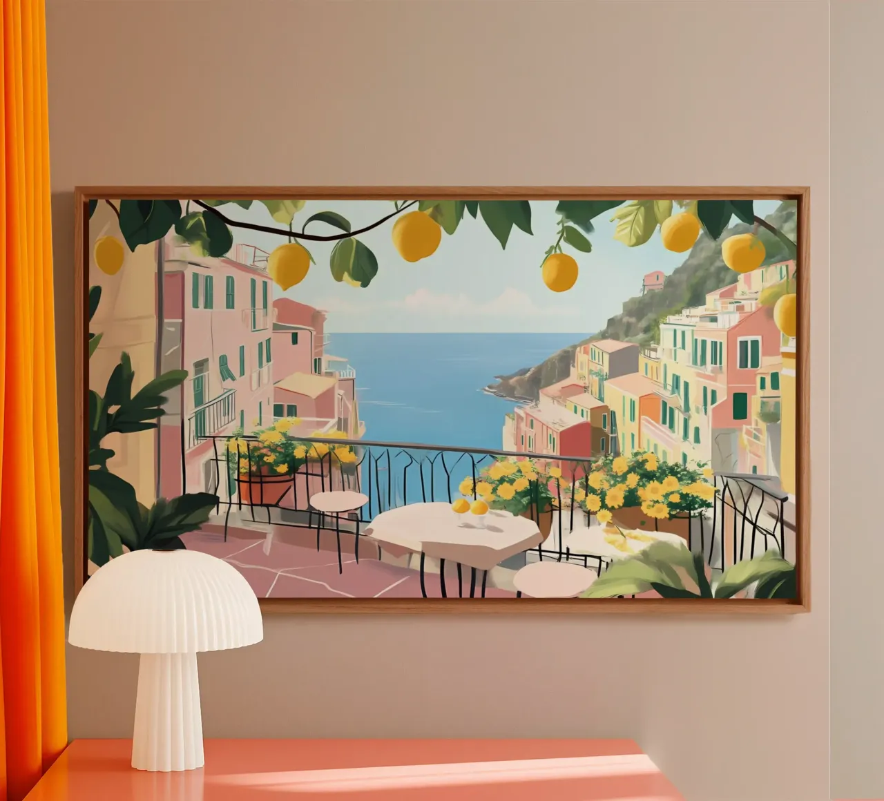 Amalfi Coast Balcony - Italian Lemon Grove View tela con Cornice a cassetta da ClubArt