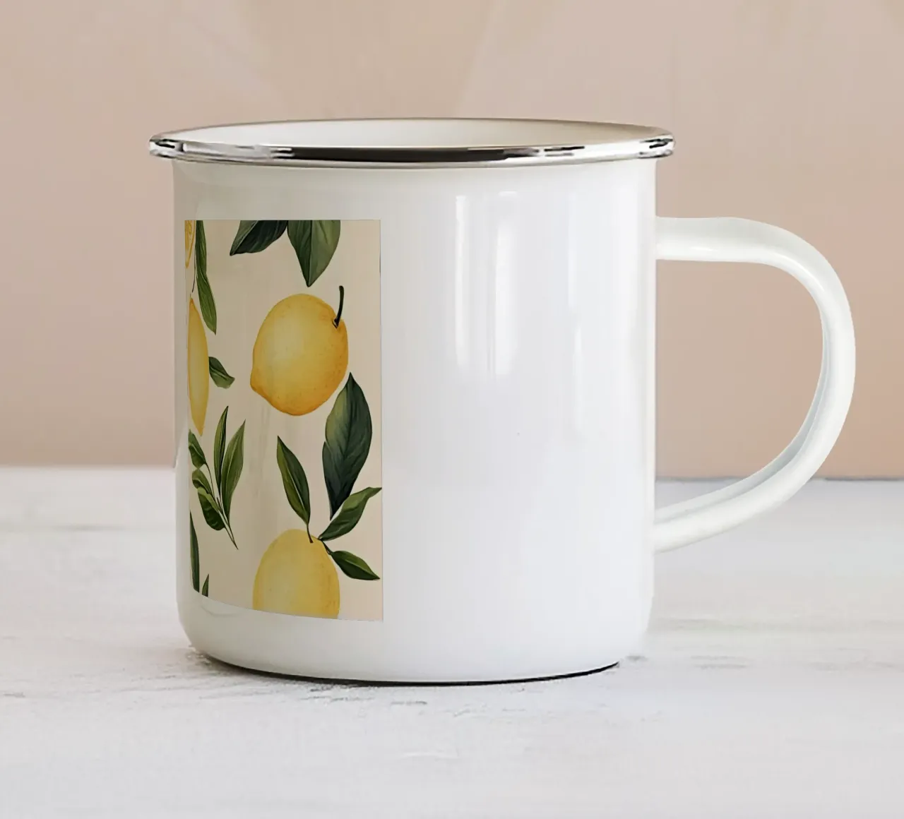 Bright Lemon Pattern - Modern Botanical Citrus Print enamel mug by ClubArt