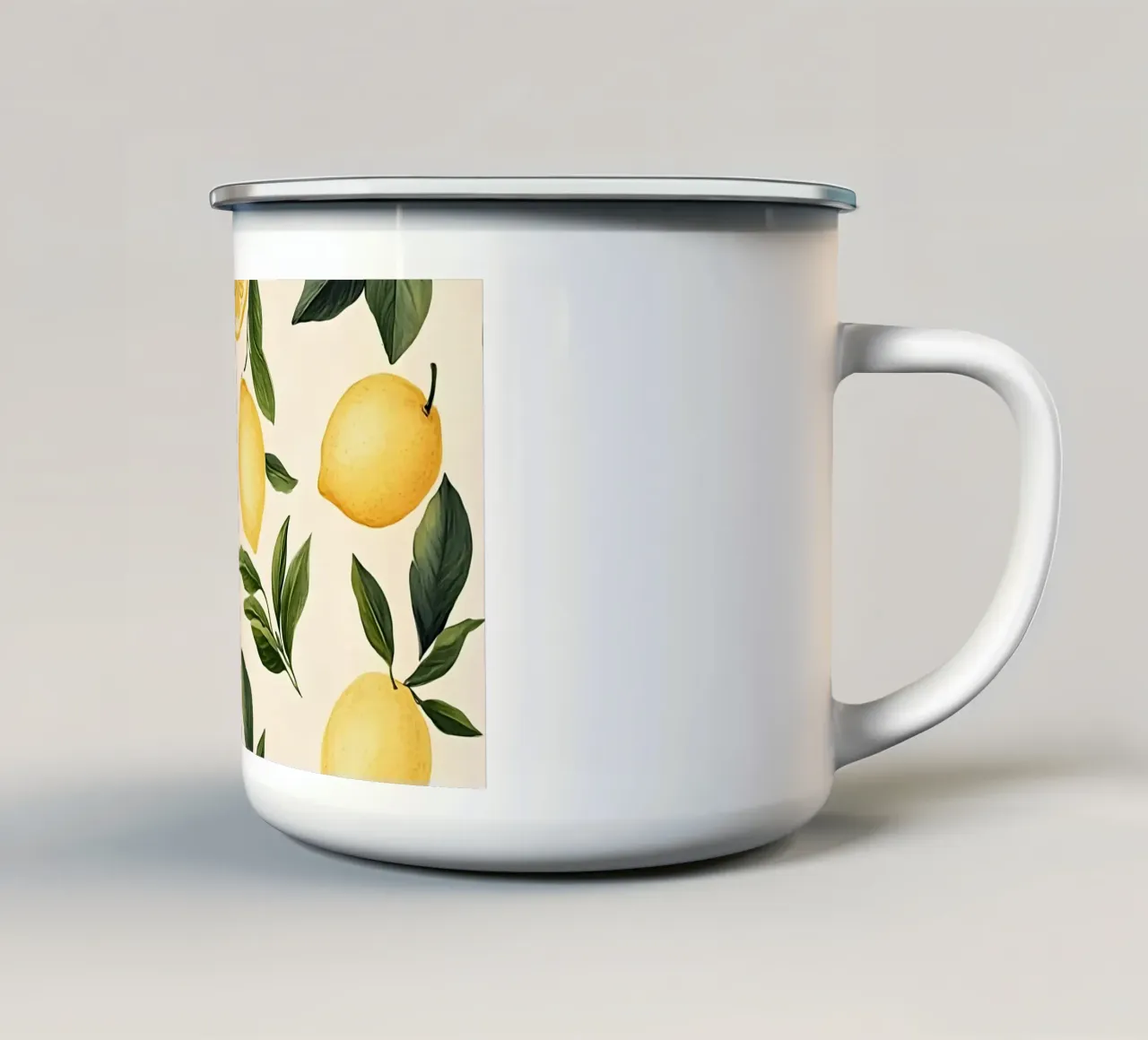 Bright Lemon Pattern - Modern Botanical Citrus Print enamel mug by ClubArt
