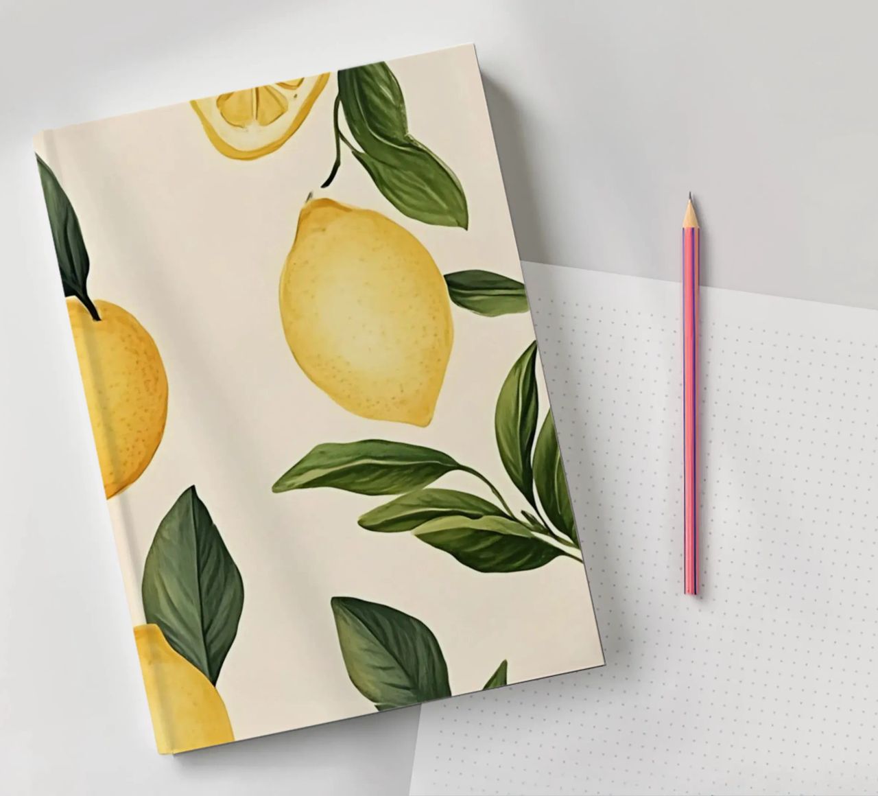 Bright Lemon Pattern - Modern Botanical Citrus Print notebook by ClubArt
