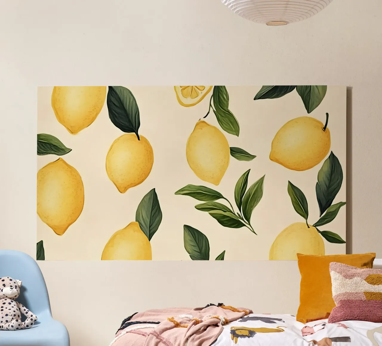 Helles Zitronenmuster - Moderner botanischer Zitrusdruck Leinwand von ClubArt