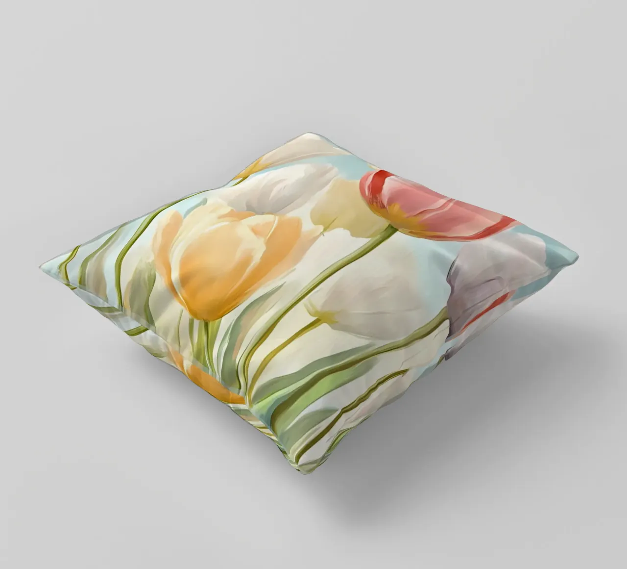 Pastel Tulip Field Bloom - Impressionist Spring Floral Art decorative cushion by ClubArt
