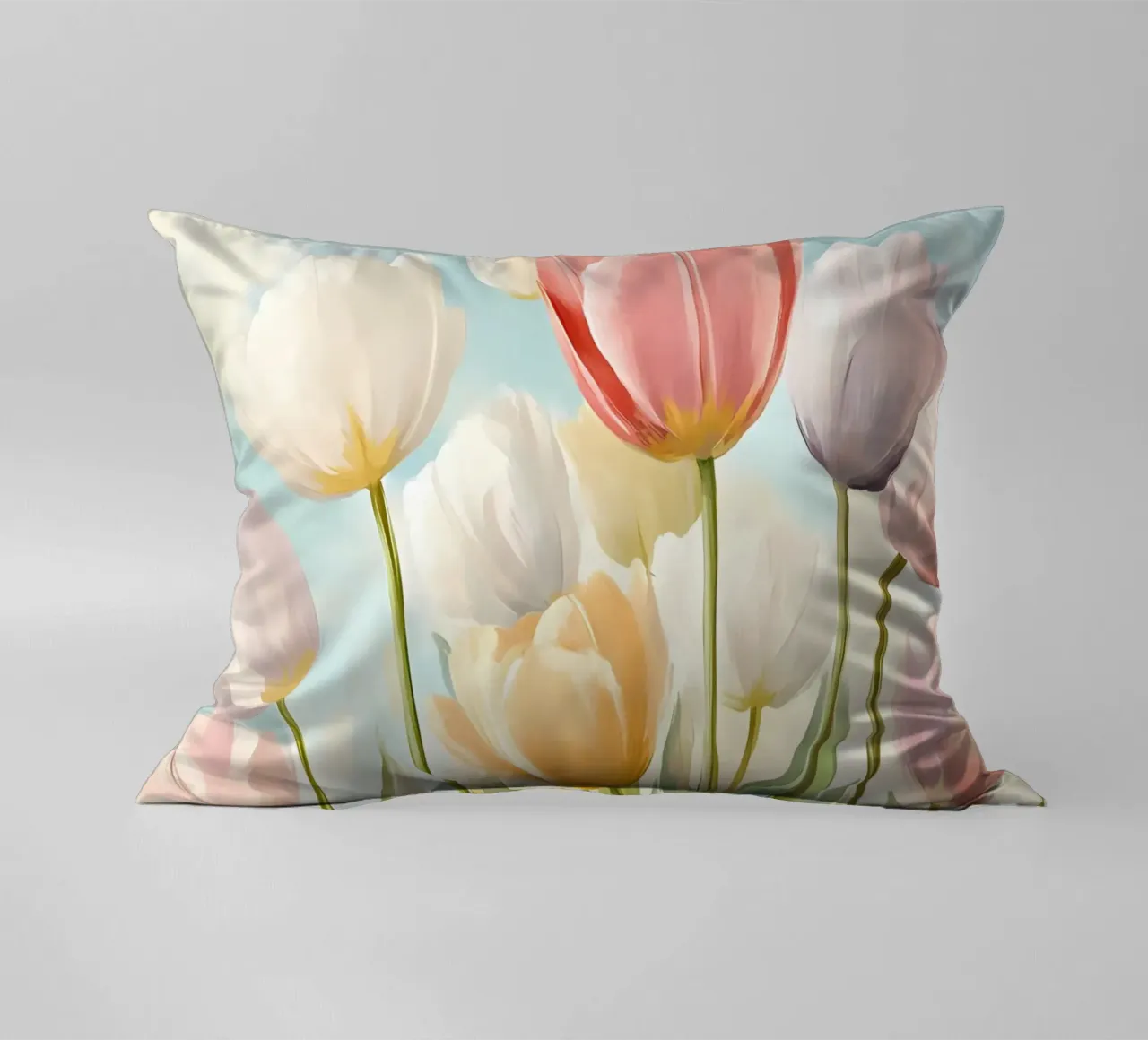 Pastel Tulip Field Bloom - Impressionist Spring Floral Art decorative cushion by ClubArt