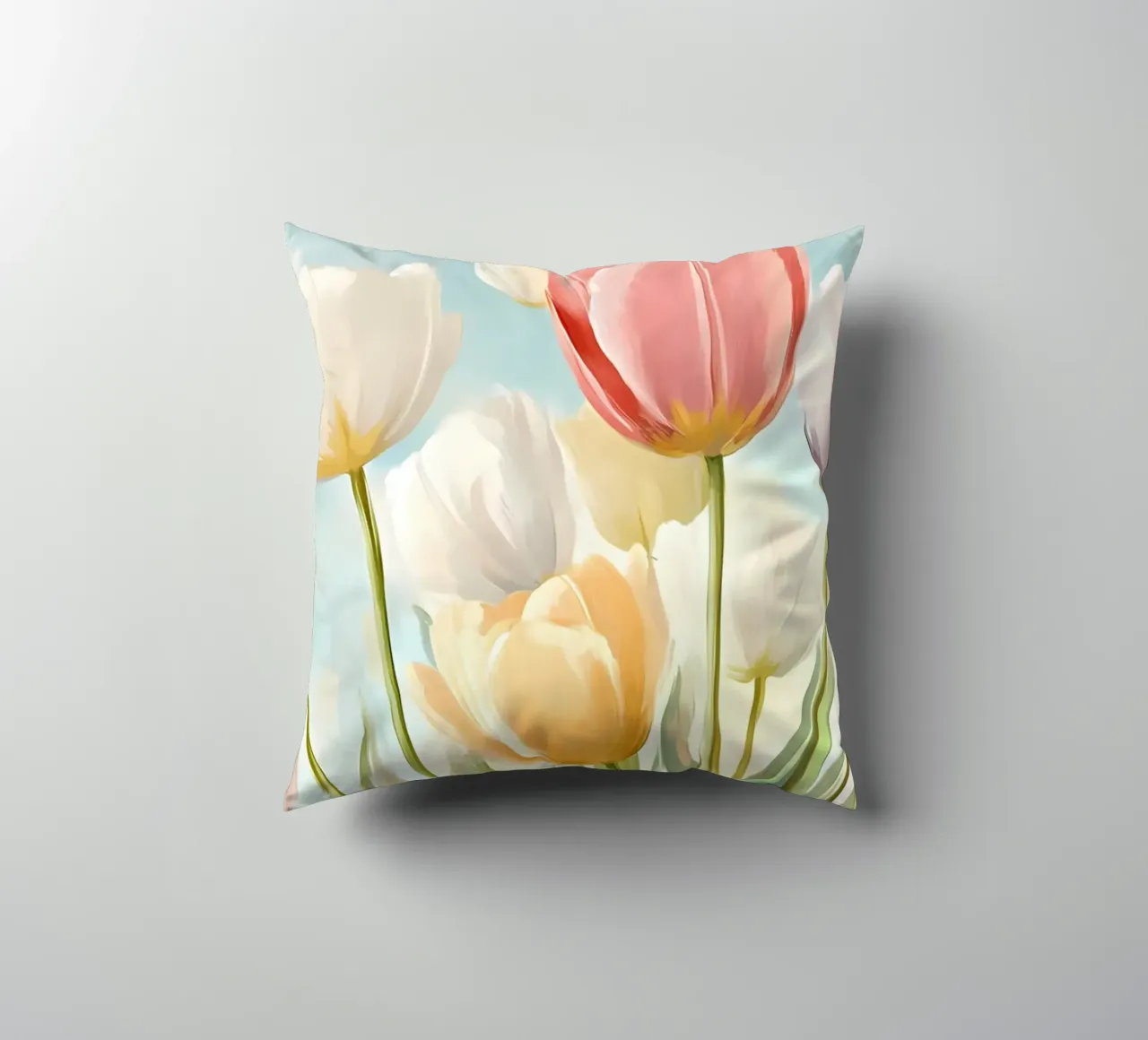 Pastel Tulip Field Bloom - Impressionist Spring Floral Art decorative cushion by ClubArt