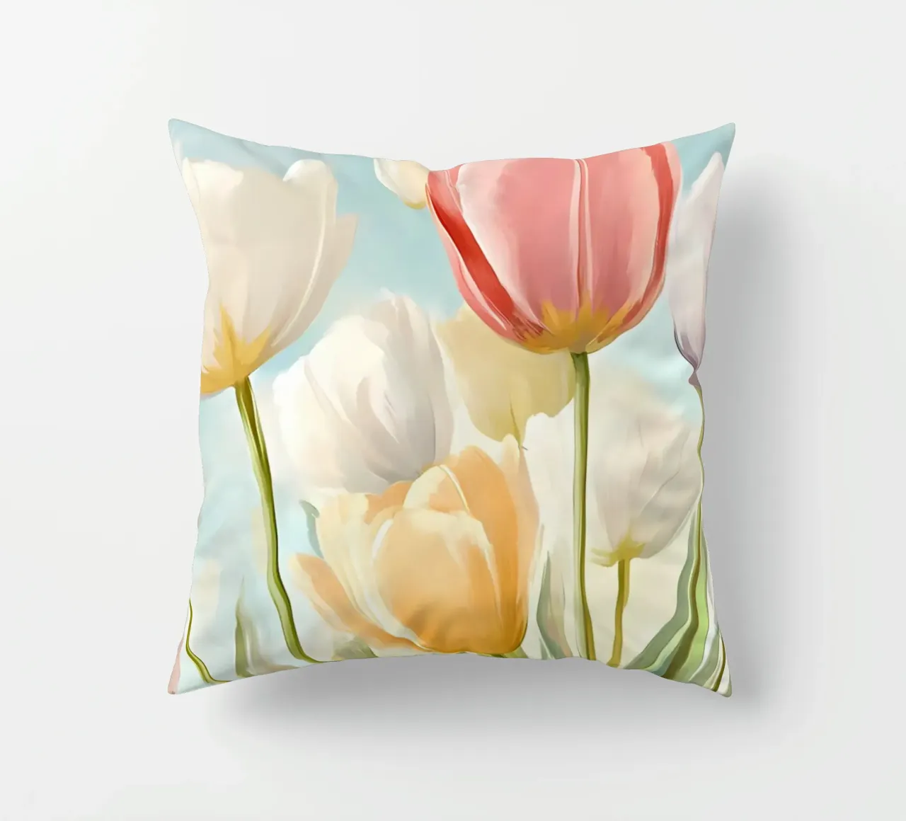 Pastel Tulip Field Bloom - Impressionist Spring Floral Art decorative cushion by ClubArt