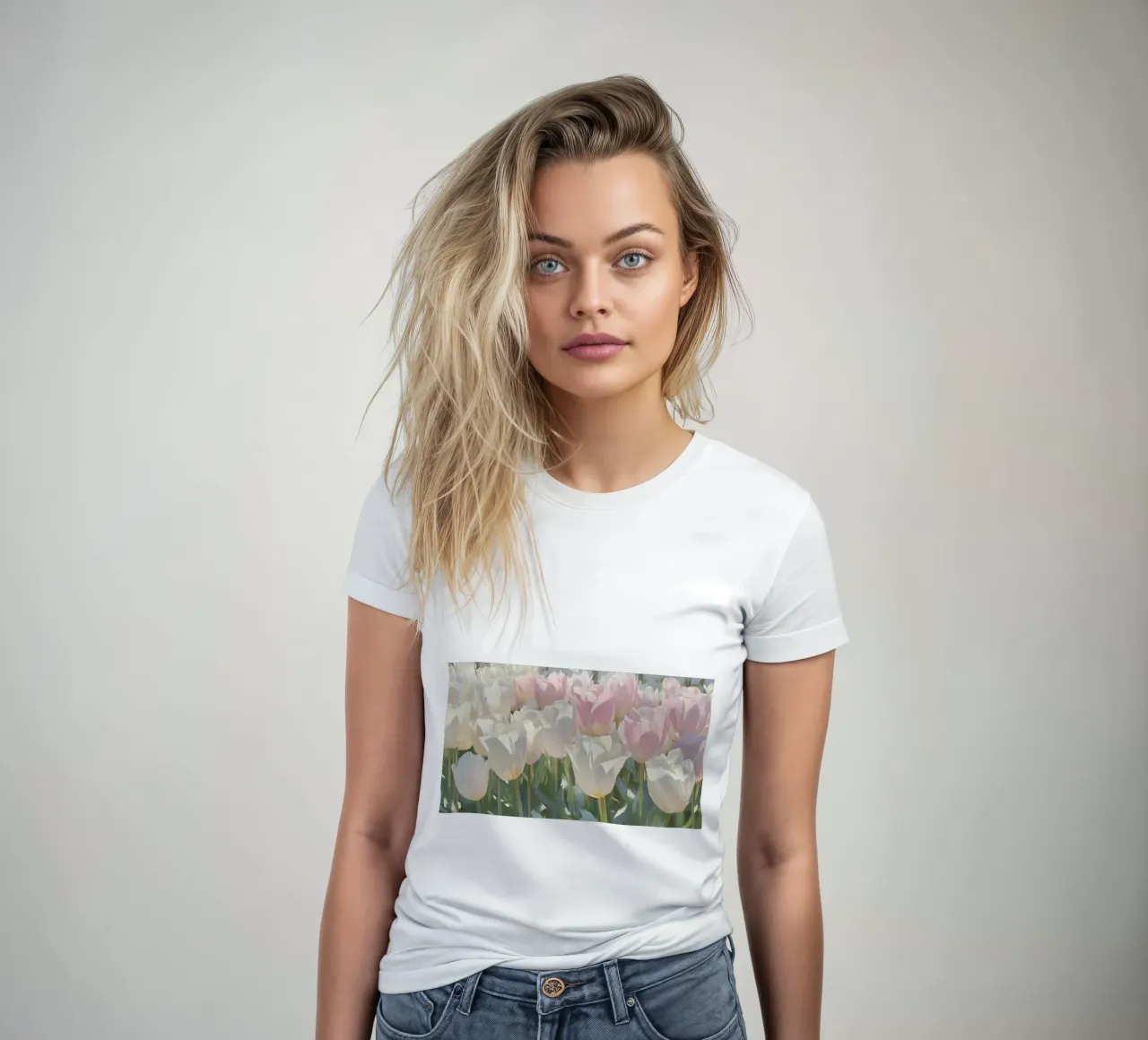 Soft Pastel Tulip Field - Impressionist Spring Bloom Art women's fitted t-shirt by ClubArt