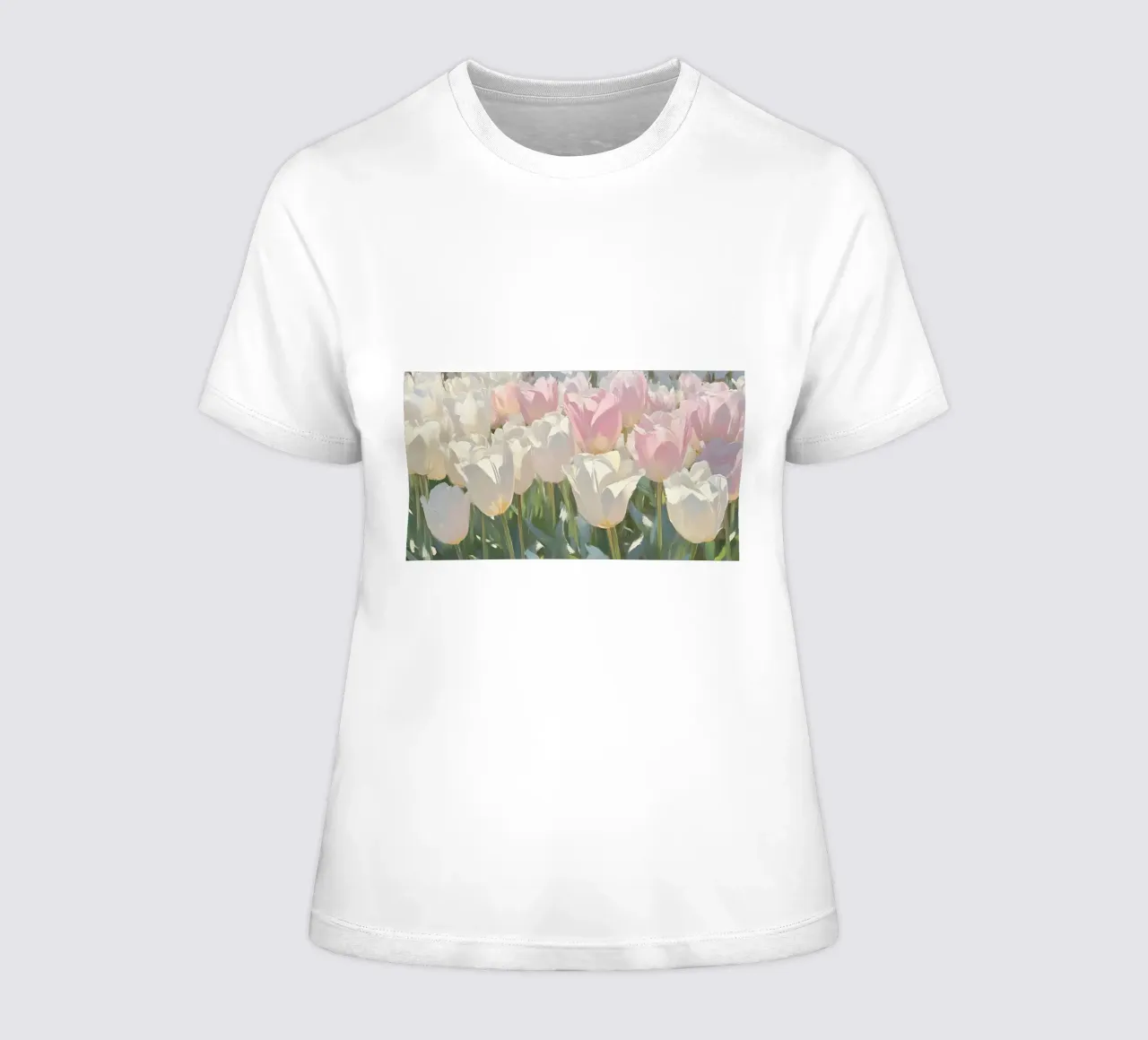 Soft Pastel Tulip Field - Impressionist Spring Bloom Art women's fitted t-shirt by ClubArt