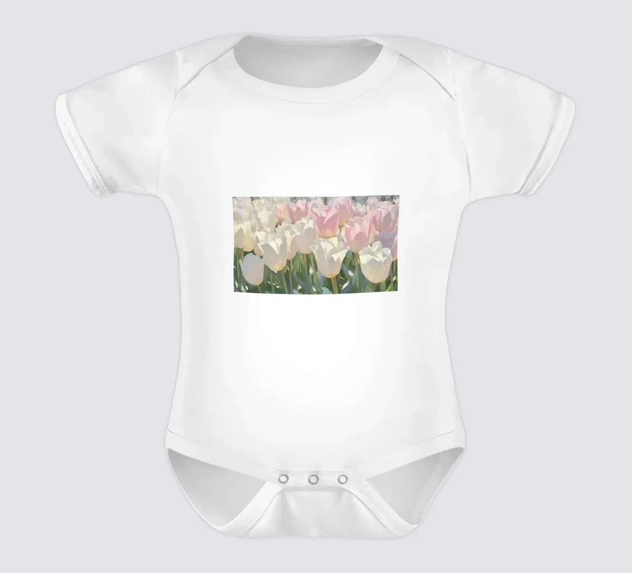 Soft Pastel Tulip Field - Impressionist Spring Bloom Art short-sleeve baby romper by ClubArt