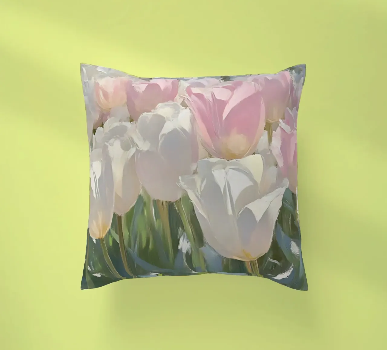 Soft Pastel Tulip Field - Impressionist Spring Bloom Art decorative cushion by ClubArt