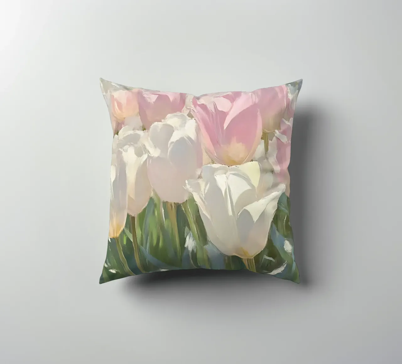 Soft Pastel Tulip Field - Impressionist Spring Bloom Art decorative cushion by ClubArt