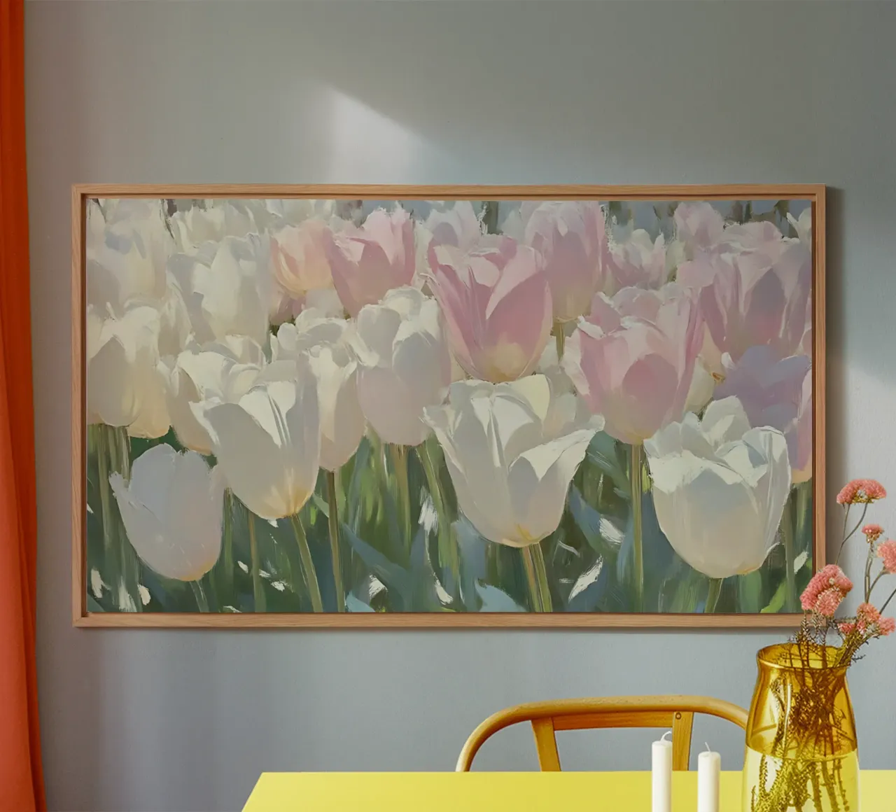 Soft Pastel Tulip Field - Impressionist Spring Bloom Art alu-dibond by ClubArt