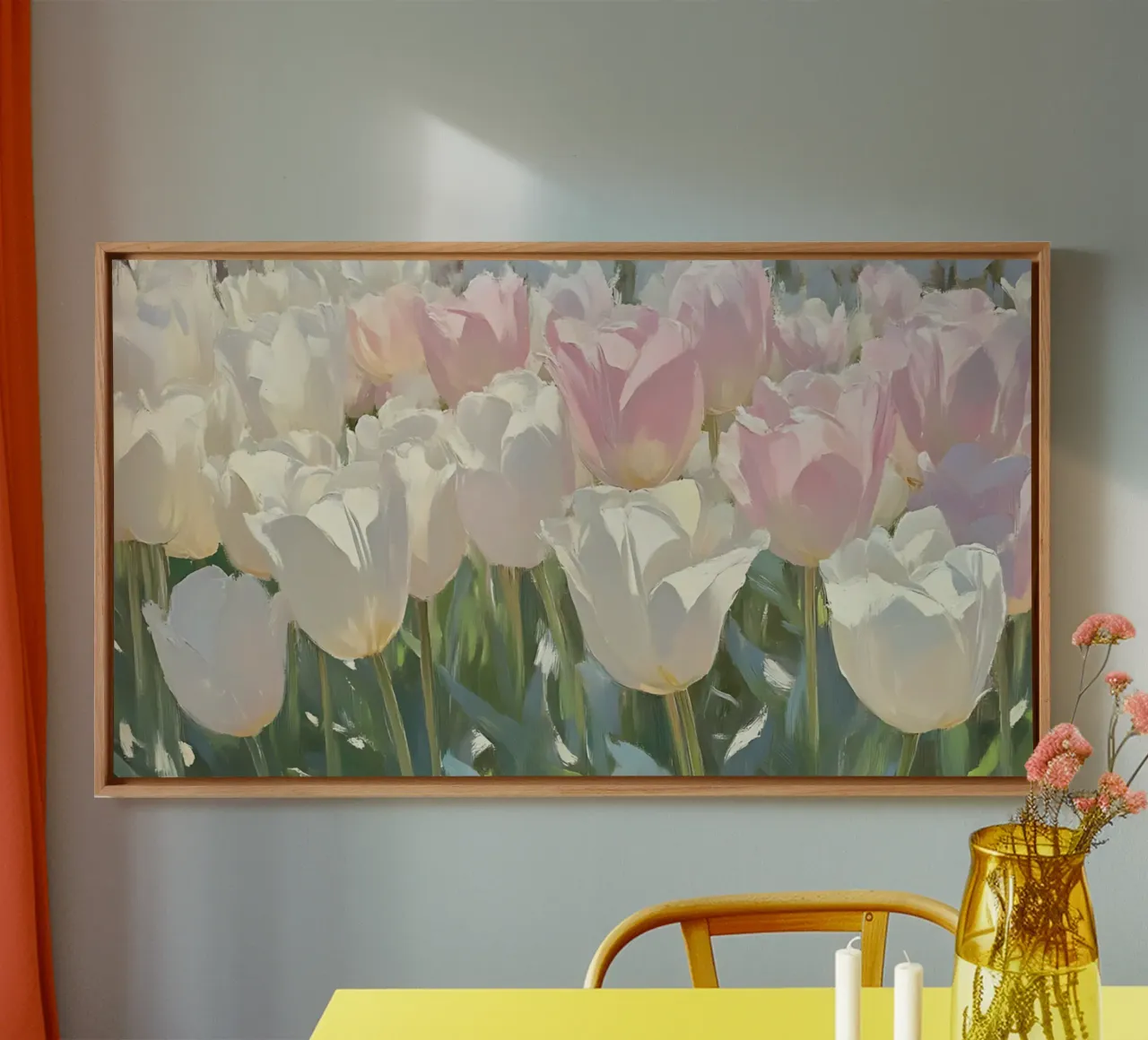 Soft Pastel Tulip Field - Impressionist Spring Bloom Art canvas by ClubArt