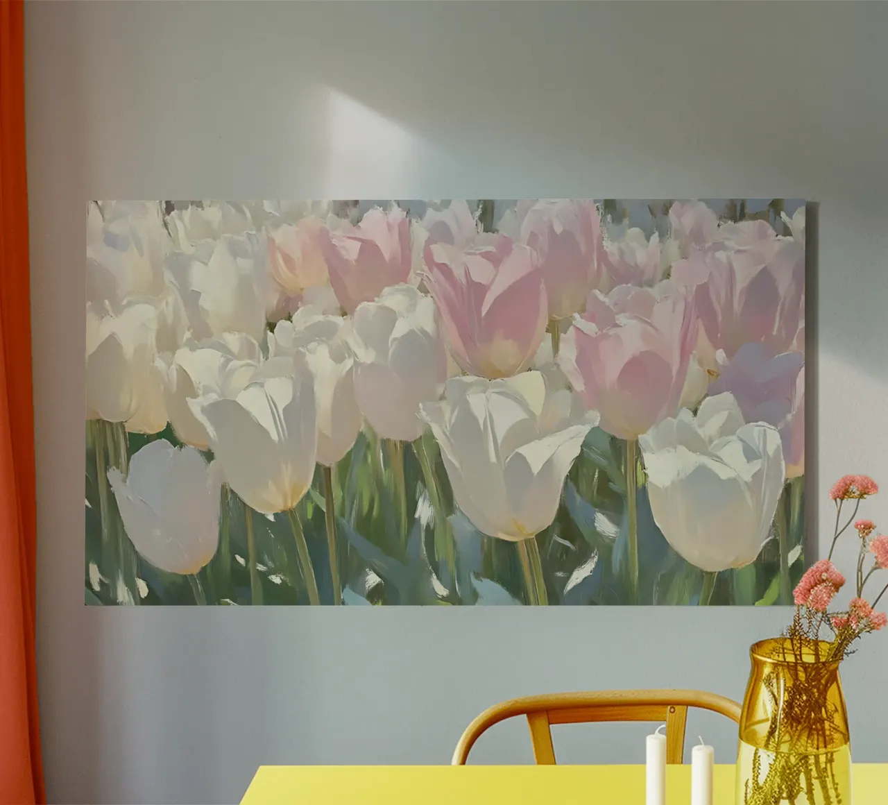 Soft Pastel Tulip Field - Impressionist Spring Bloom Art canvas by ClubArt
