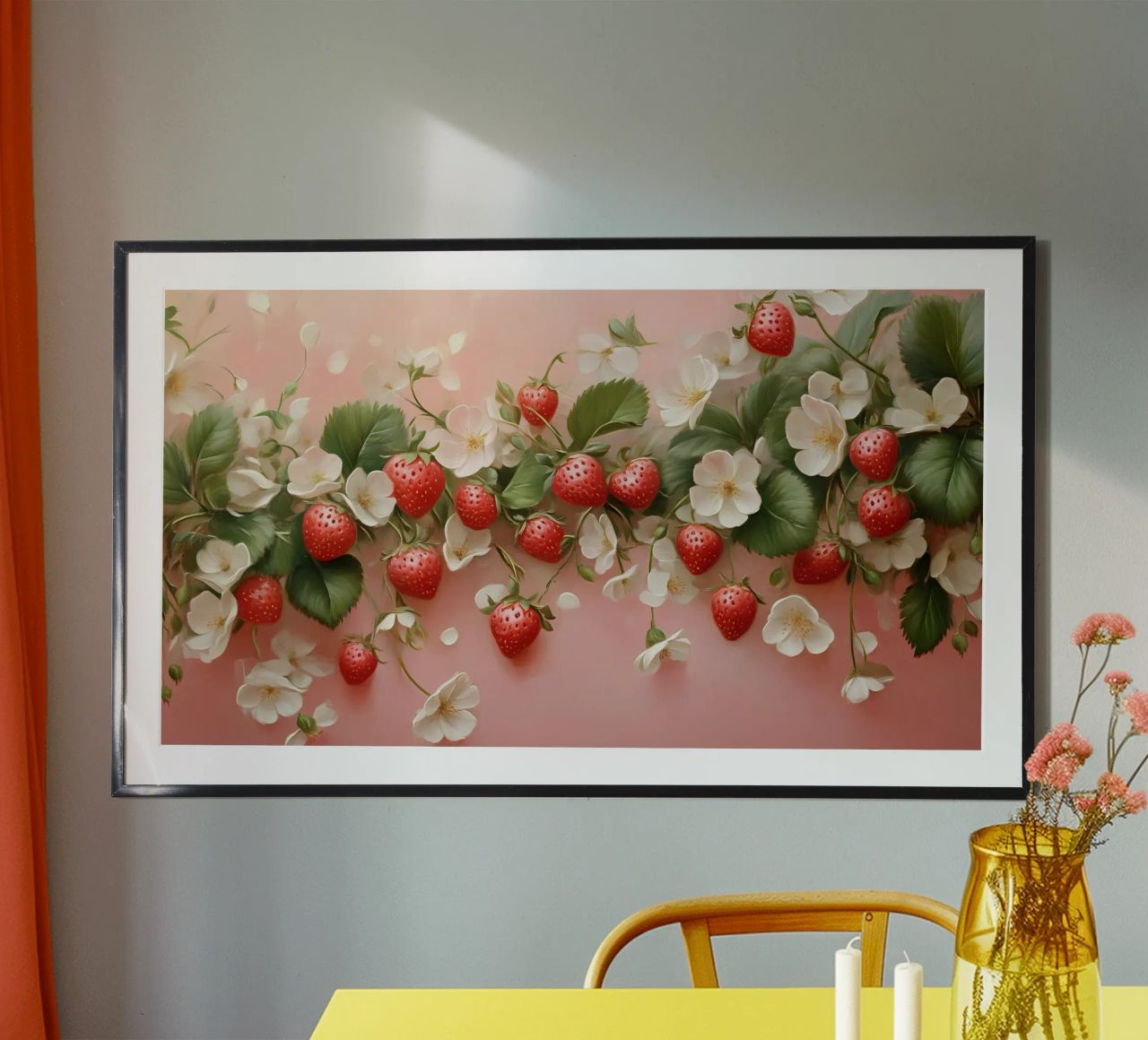 Wild Strawberry Bloom - Lush Pink Floral Fruit Art poster by ClubArt