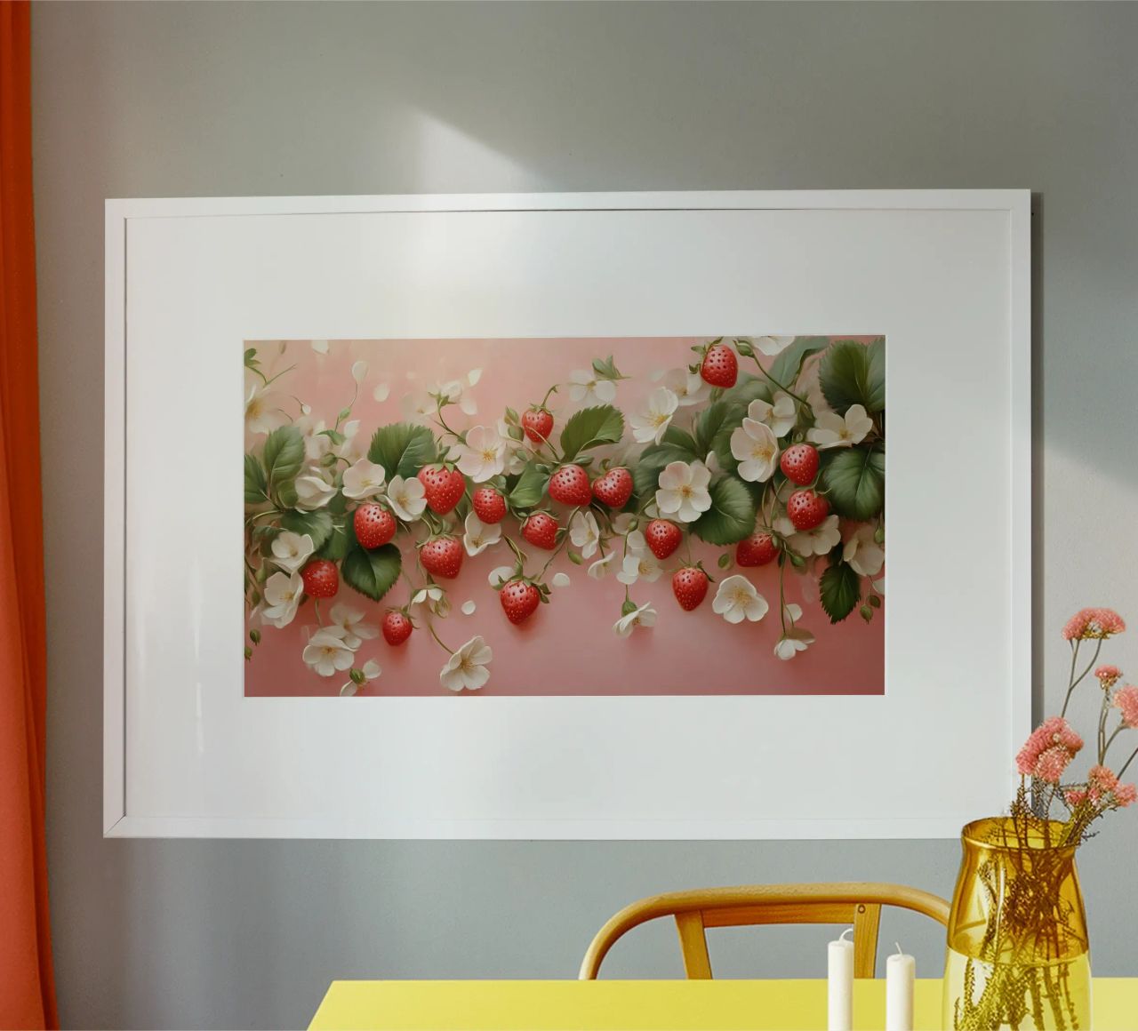 Wild Strawberry Bloom - Lush Pink Floral Fruit Art poster by ClubArt