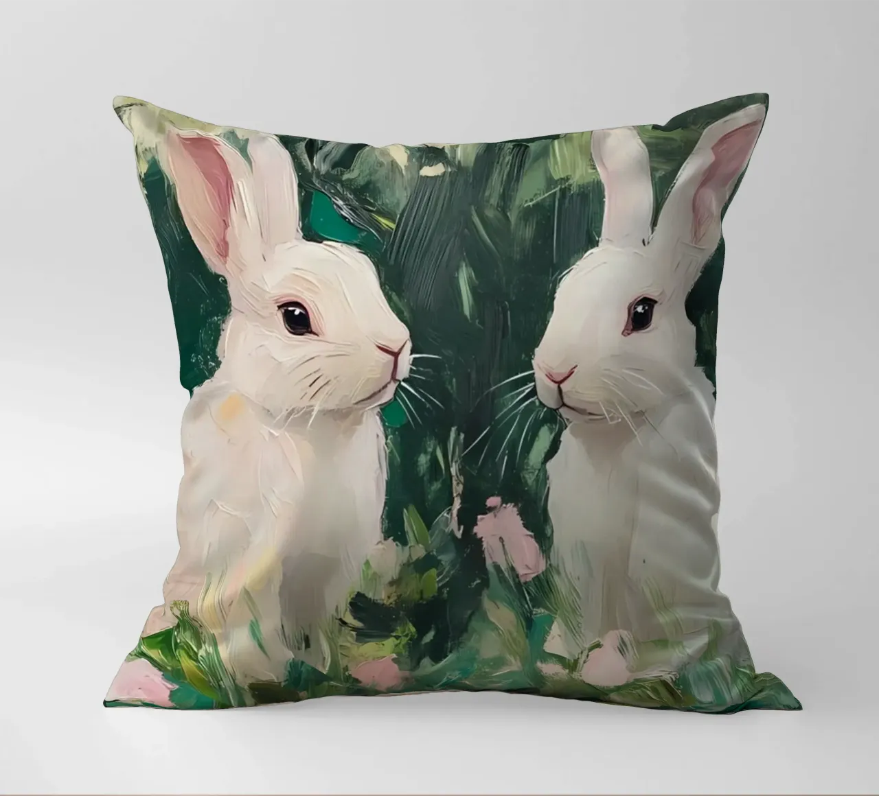 Coniglietti bianchi stravaganti - Foresta floreale impressionista cuscino da ClubArt